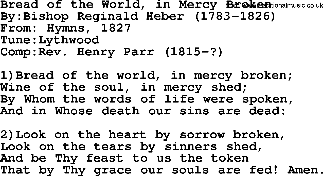 Methodist Hymn: Bread Of The World, In Mercy Broken, lyrics