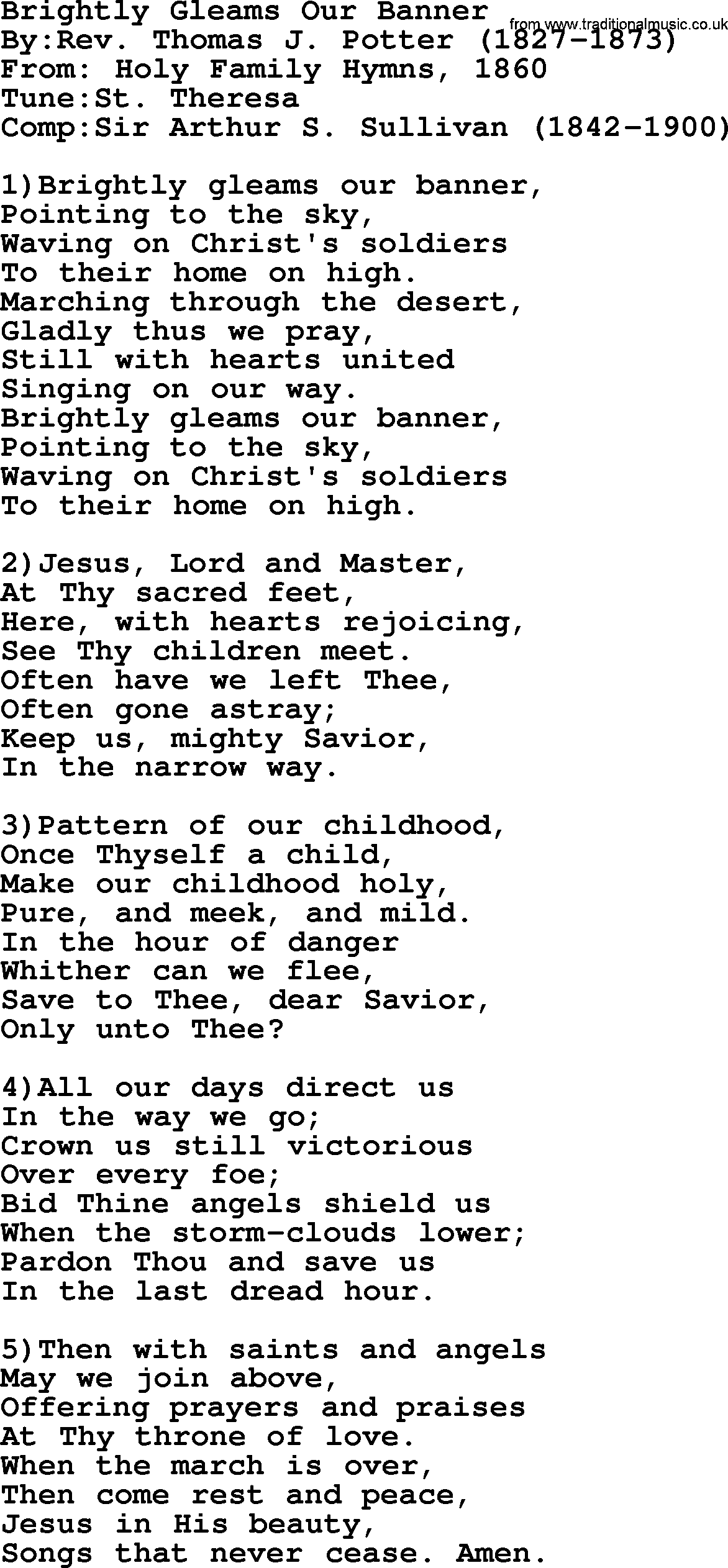Methodist Hymn: Brightly Gleams Our Banner, lyrics