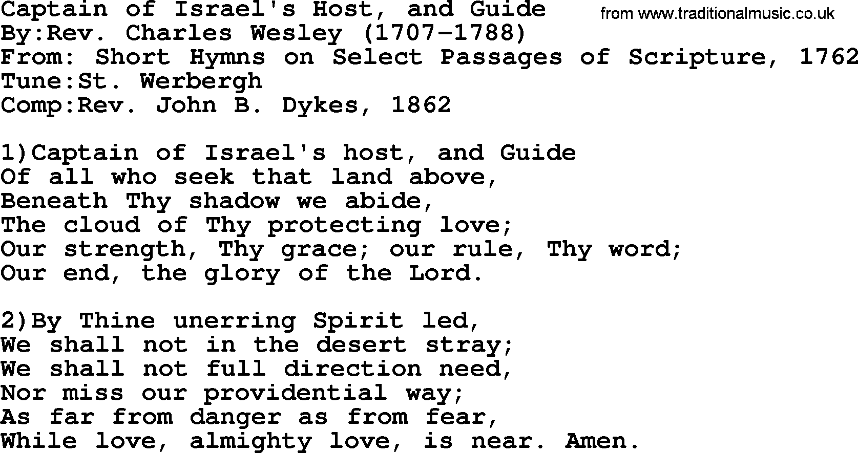 Methodist Hymn: Captain Of Israel's Host, And Guide, lyrics