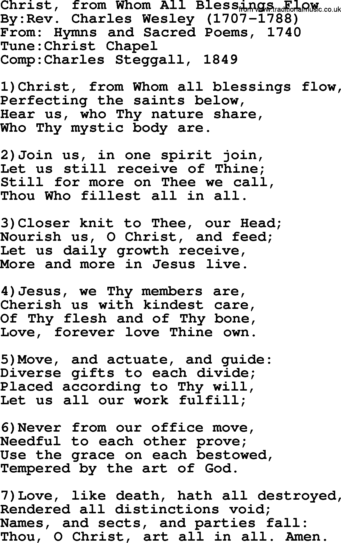 Methodist Hymn: Christ, From Whom All Blessings Flow, lyrics