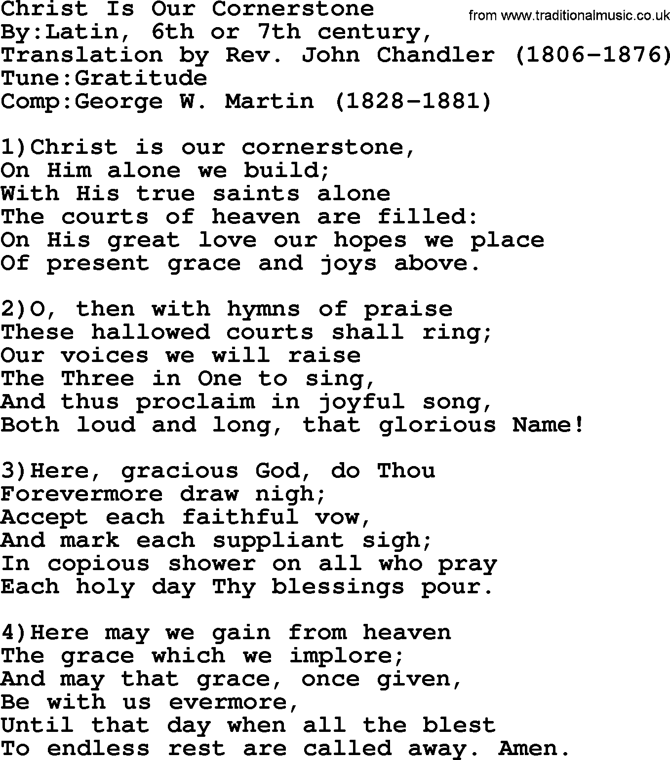 Methodist Hymn: Christ Is Our Cornerstone, lyrics