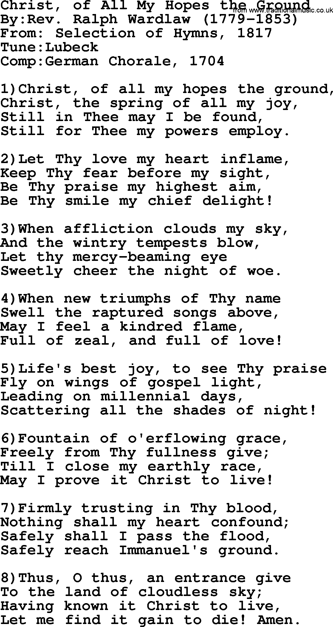 Methodist Hymn: Christ, Of All My Hopes The Ground, lyrics