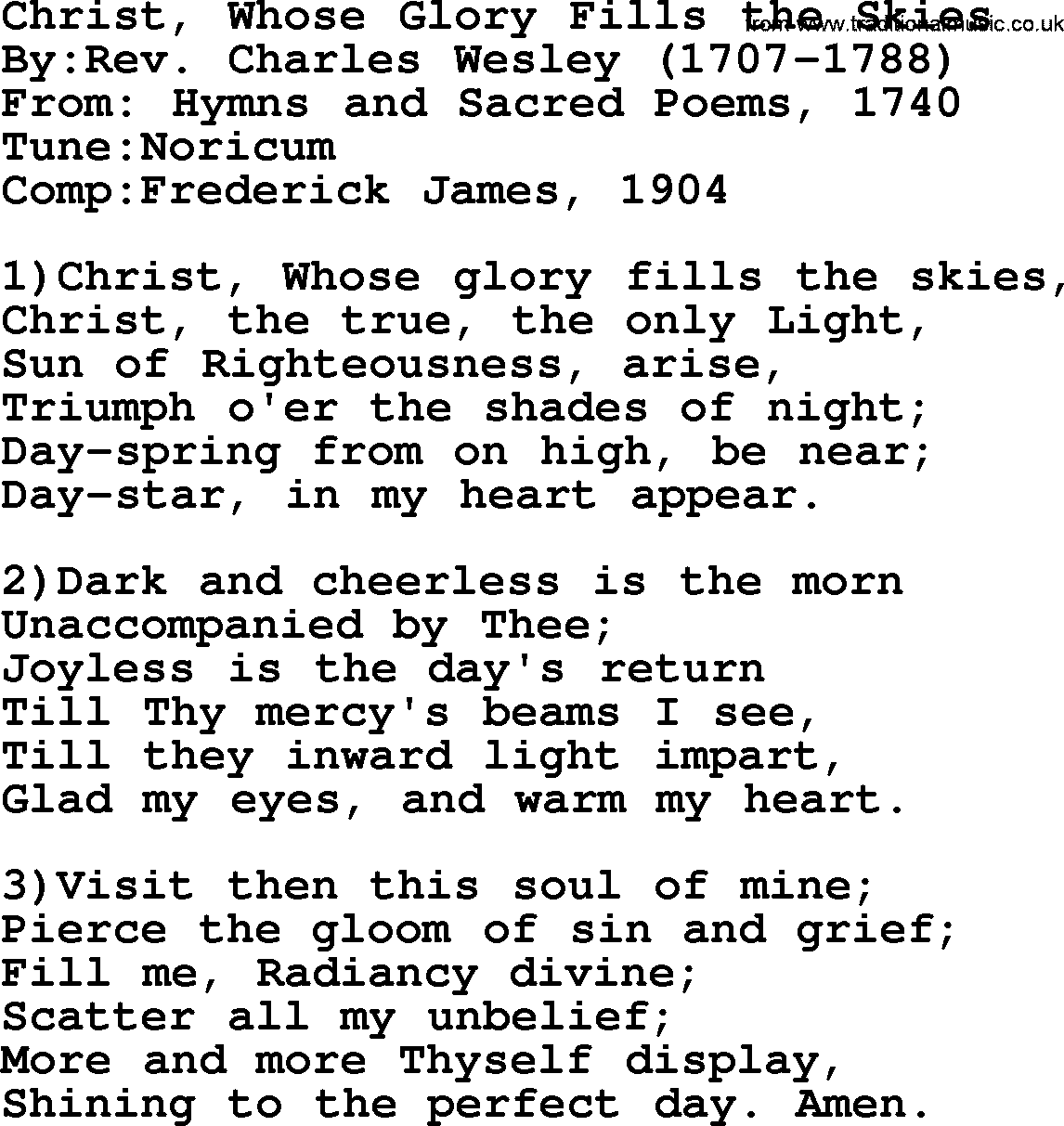 Methodist Hymn: Christ, Whose Glory Fills The Skies, lyrics