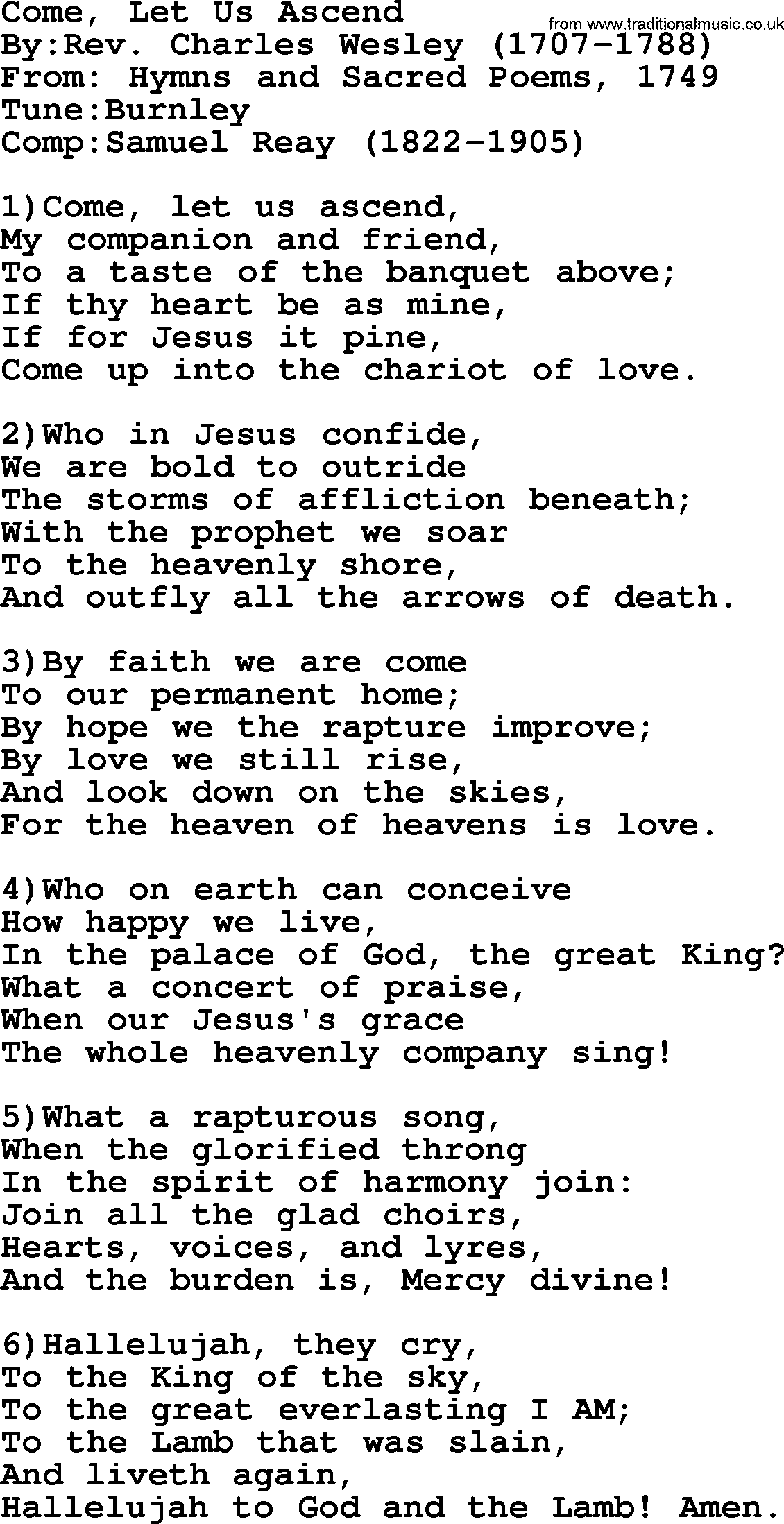 Methodist Hymn: Come, Let Us Ascend, lyrics