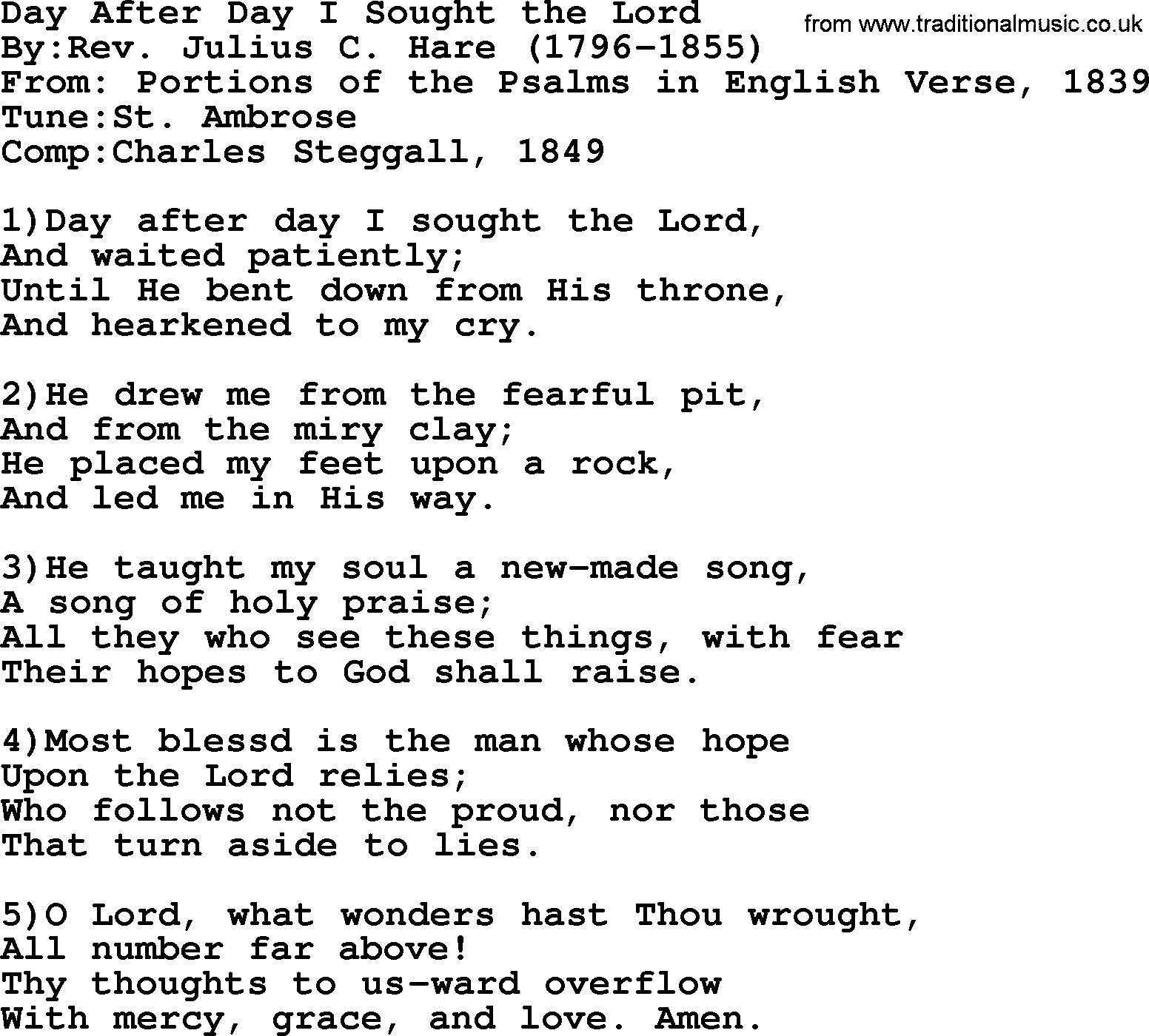 Methodist Hymn: Day After Day I Sought The Lord, lyrics