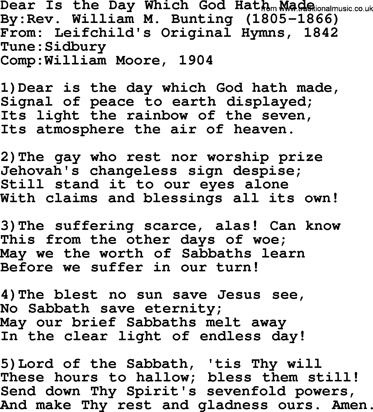 Methodist Hymn: Dear Is The Day Which God Hath Made, lyrics