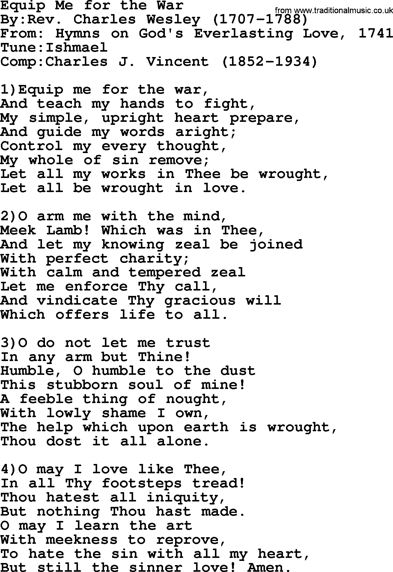 Methodist Hymn: Equip Me For The War, lyrics