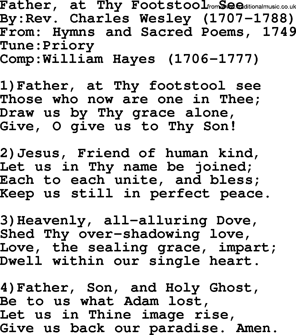 Methodist Hymn: Father, At Thy Footstool See, lyrics