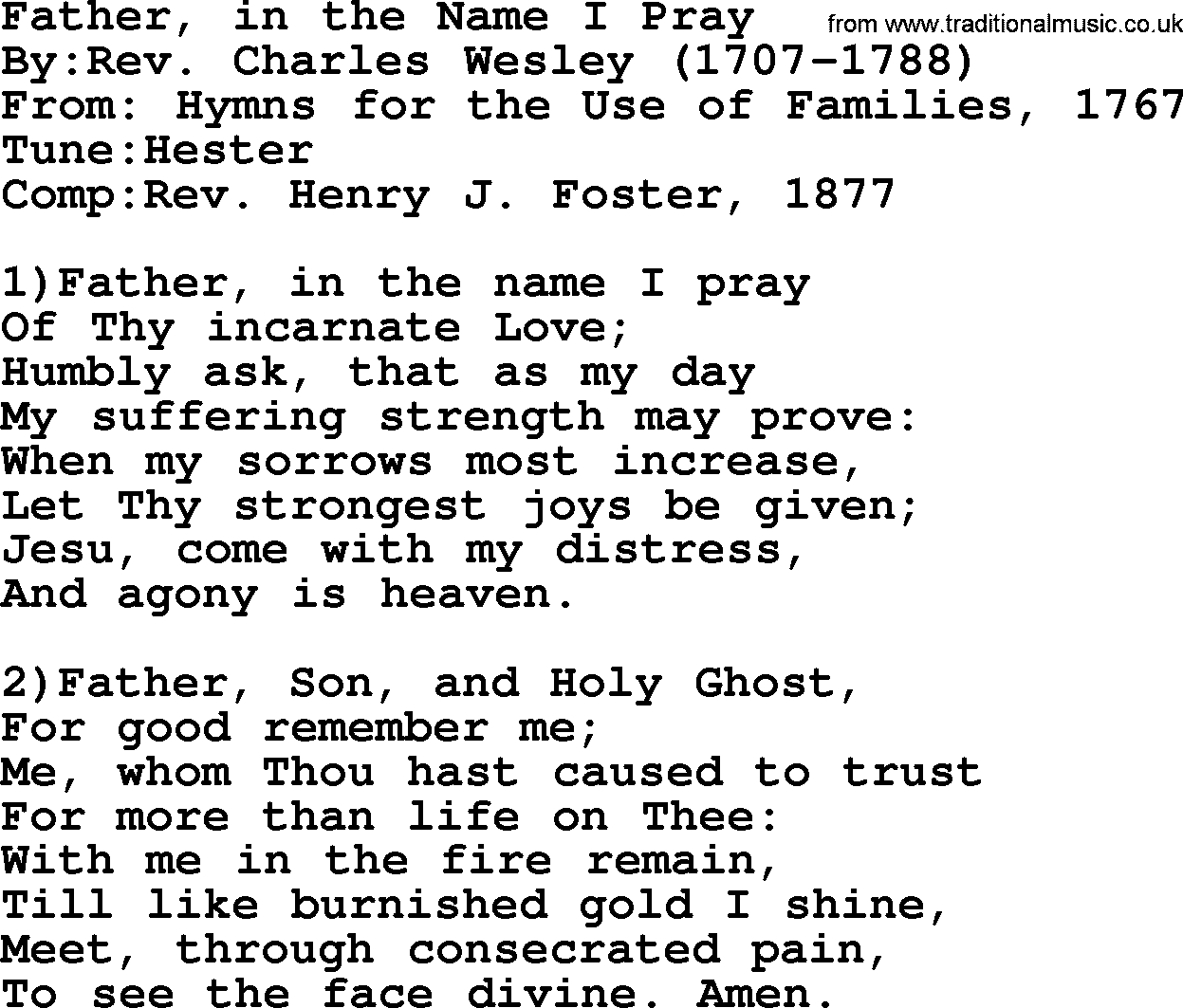 Methodist Hymn: Father, In The Name I Pray, lyrics