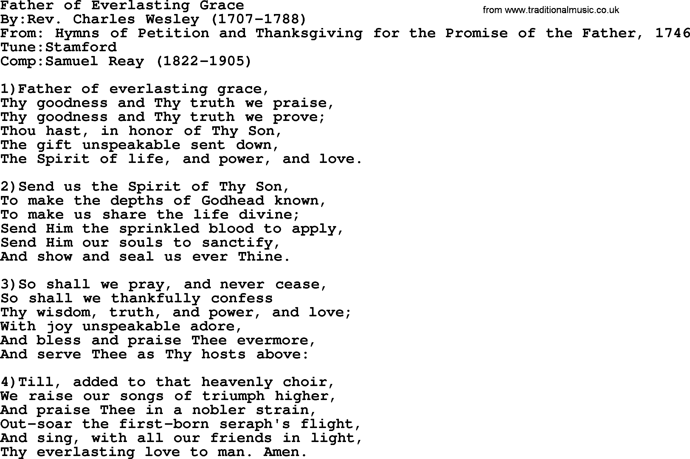 Methodist Hymn: Father Of Everlasting Grace, lyrics