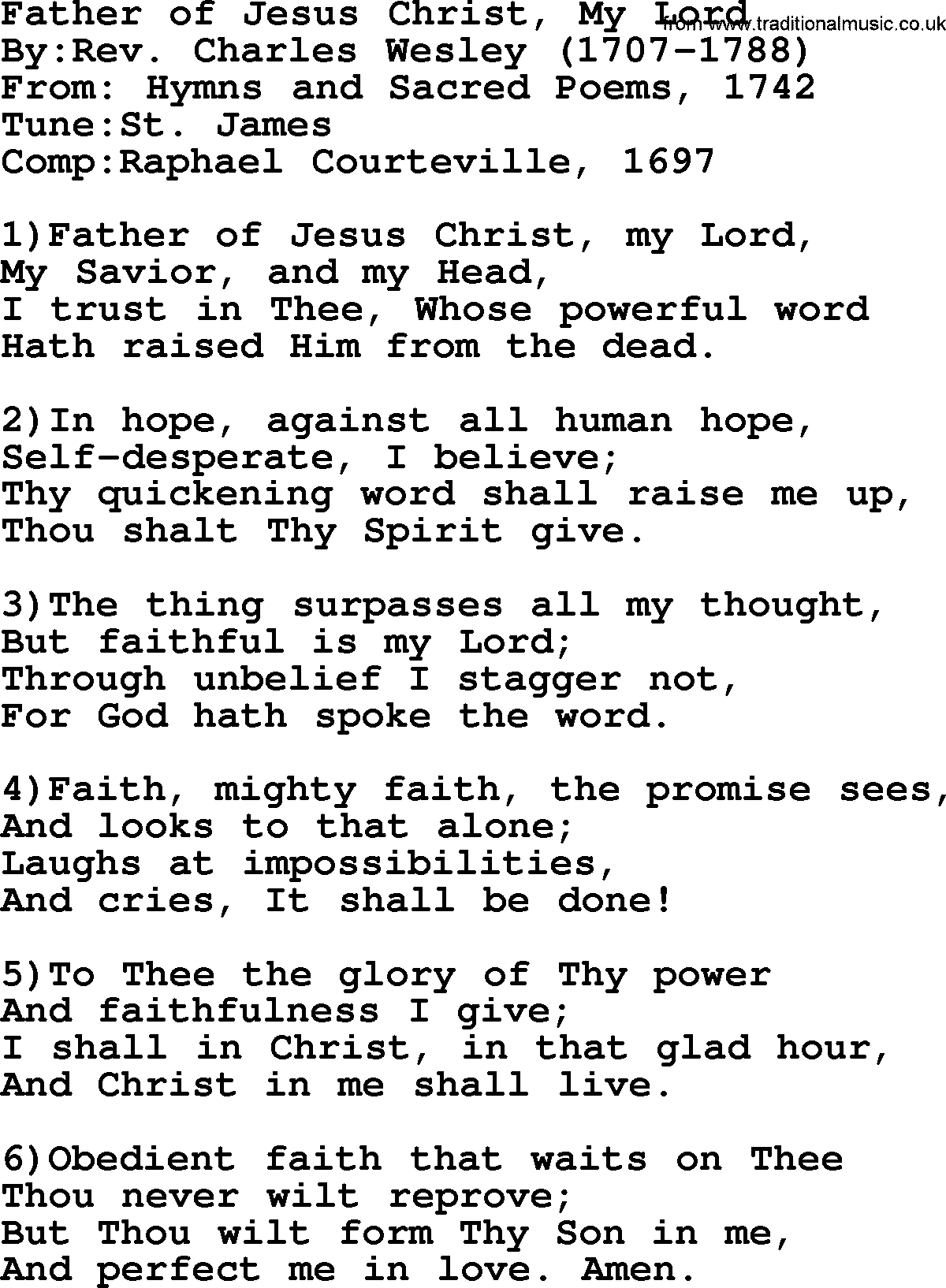 Methodist Hymn: Father Of Jesus Christ, My Lord, lyrics