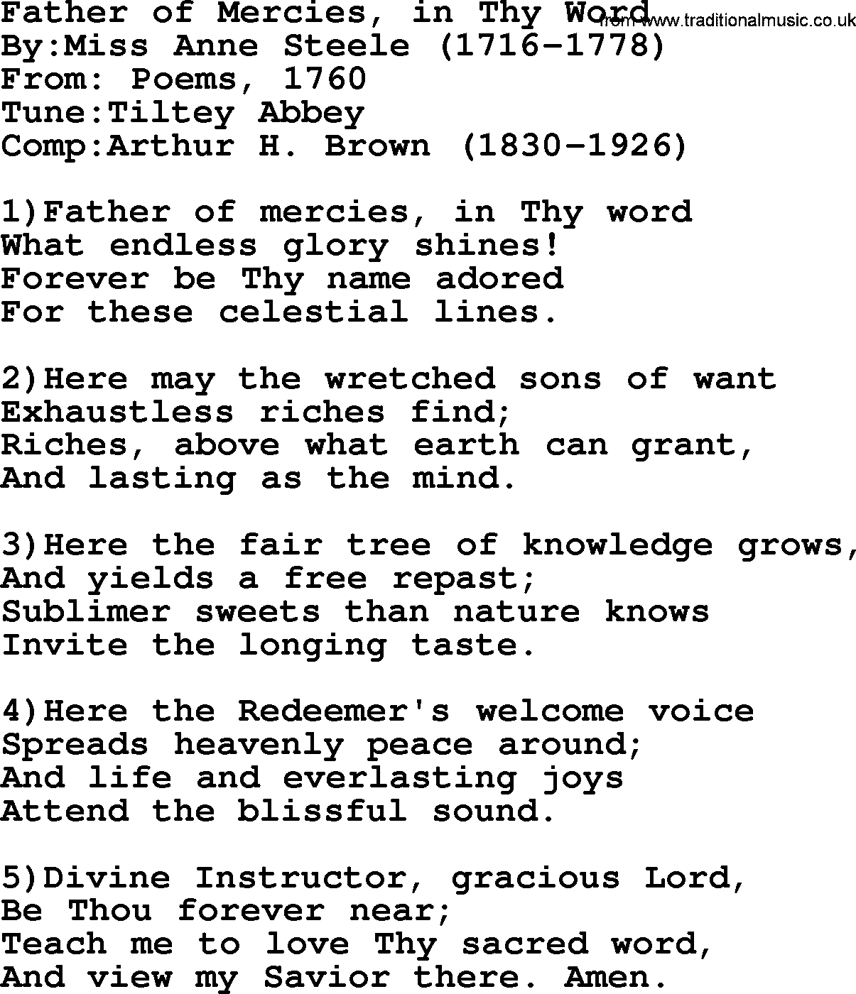 Methodist Hymn: Father Of Mercies, In Thy Word, lyrics