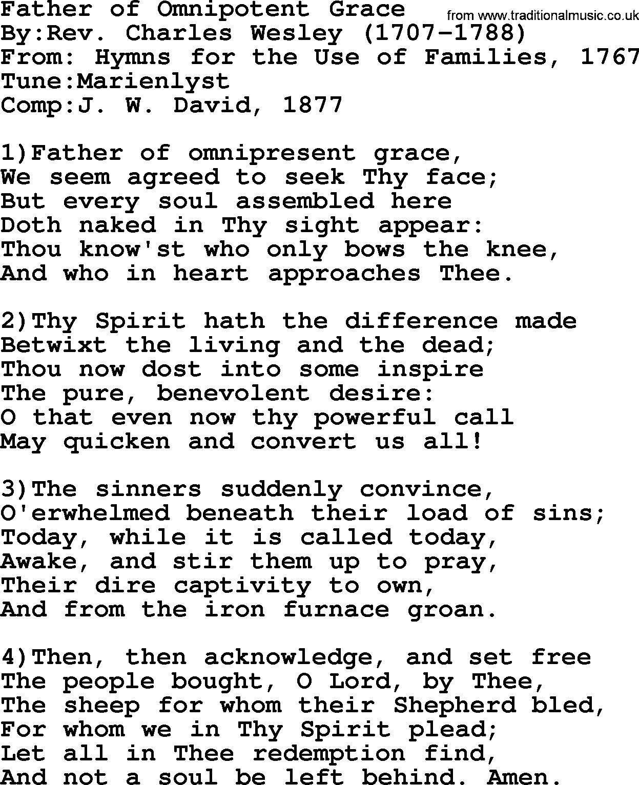 Methodist Hymn: Father Of Omnipotent Grace, lyrics