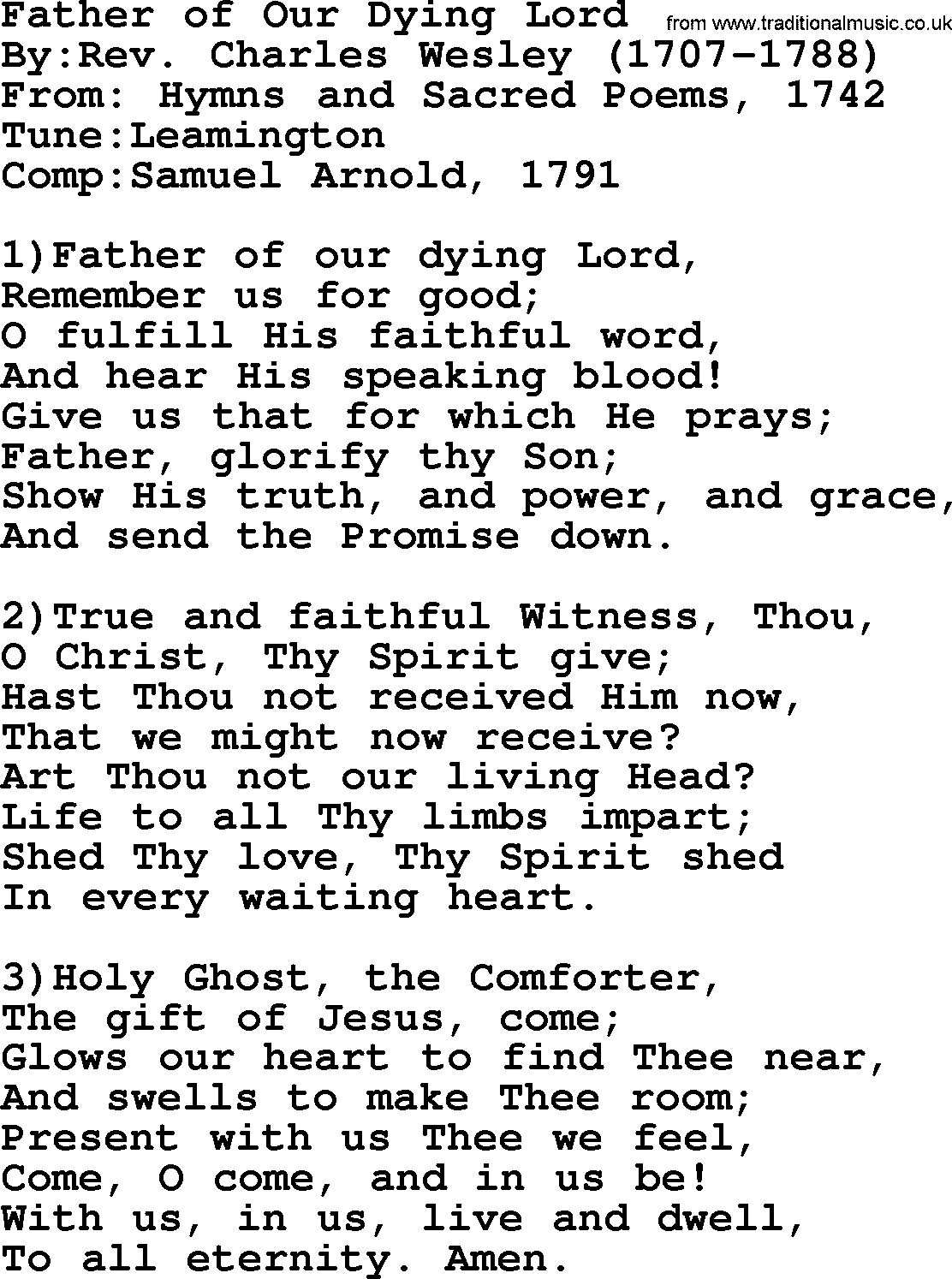 Methodist Hymn: Father Of Our Dying Lord, lyrics