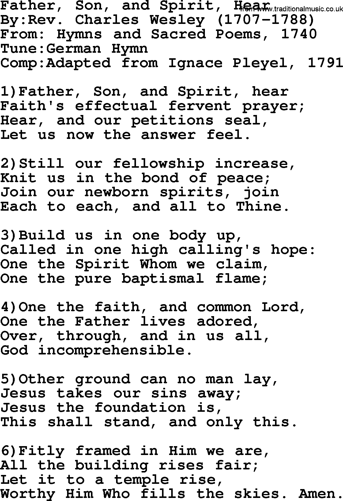 Methodist Hymn: Father, Son, And Spirit, Hear, lyrics