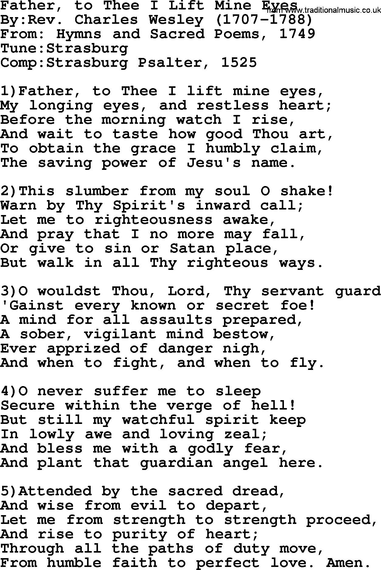 Methodist Hymn: Father, To Thee I Lift Mine Eyes, lyrics