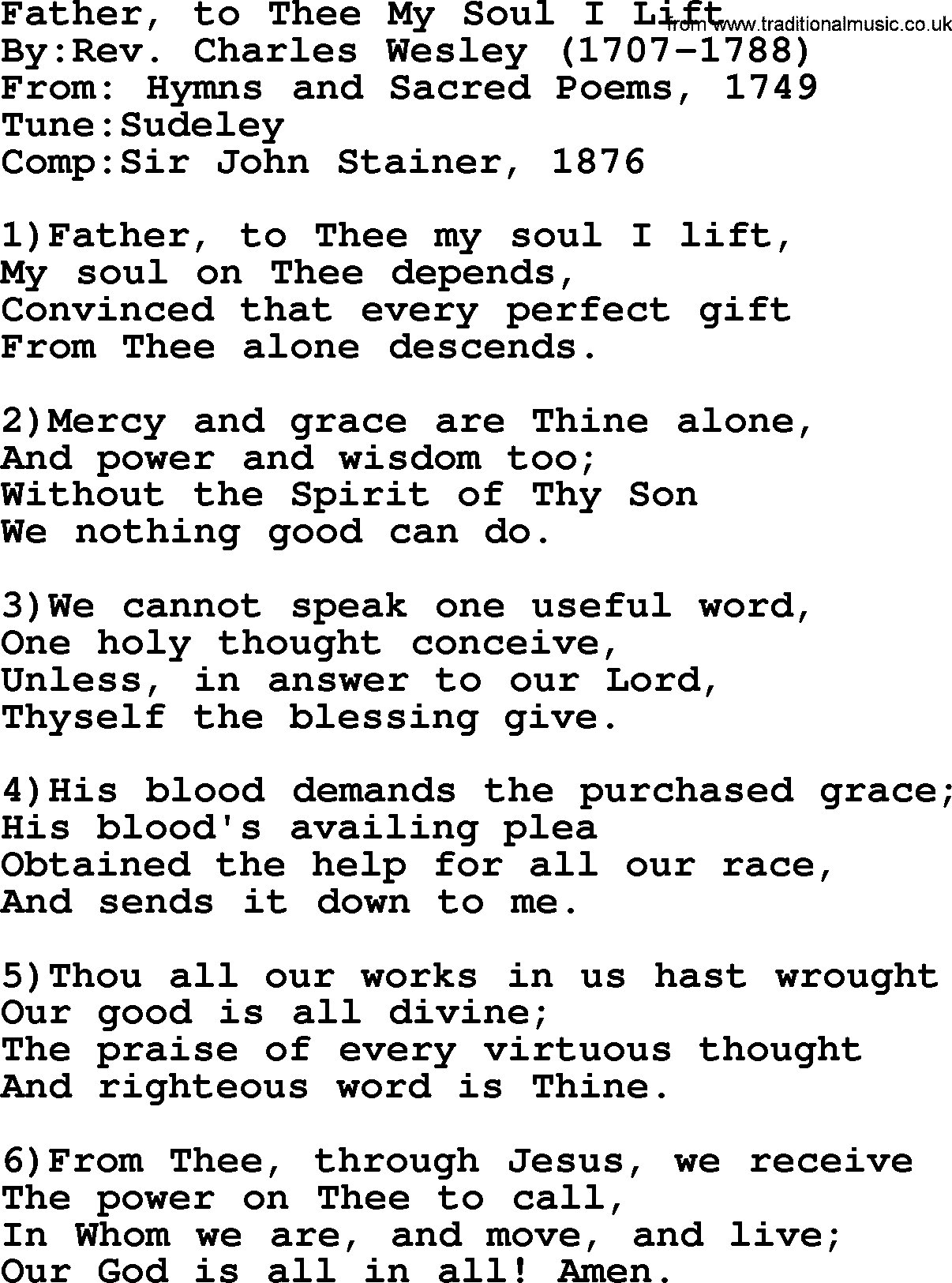 Methodist Hymn: Father, To Thee My Soul I Lift, lyrics