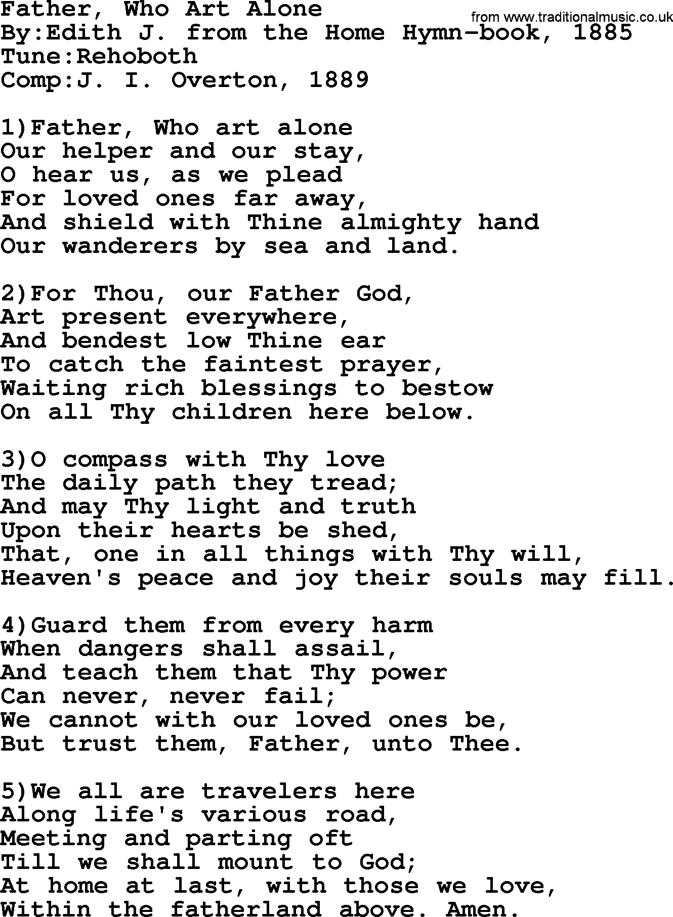 Methodist Hymn: Father, Who Art Alone, lyrics