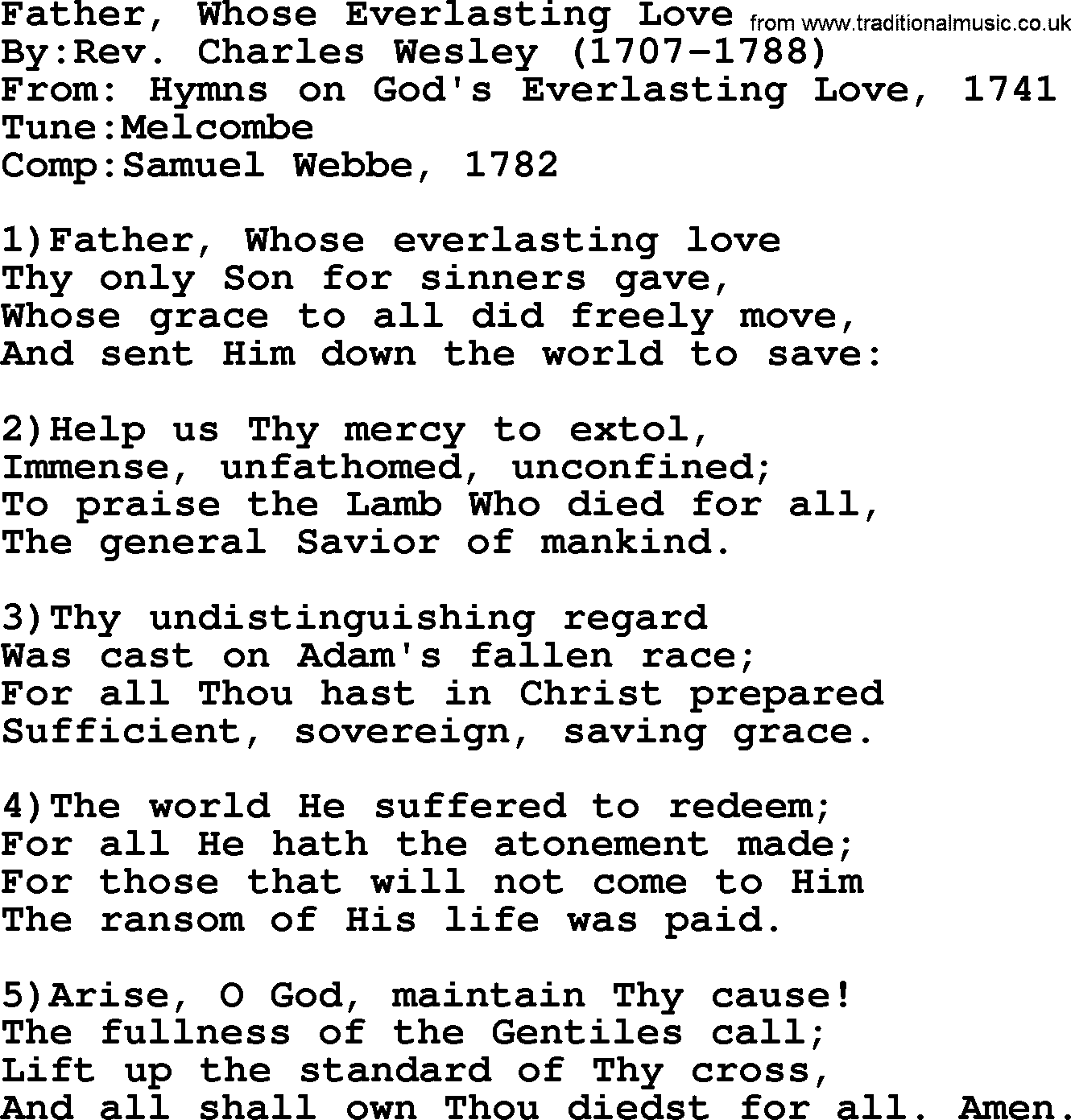 Methodist Hymn: Father, Whose Everlasting Love, lyrics