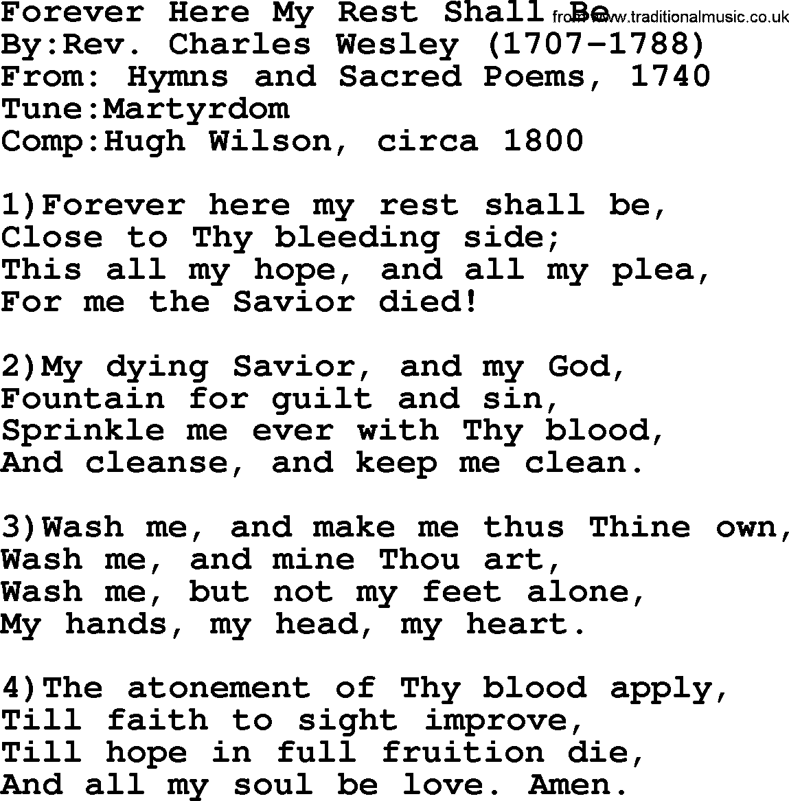 Methodist Hymn: Forever Here My Rest Shall Be, lyrics