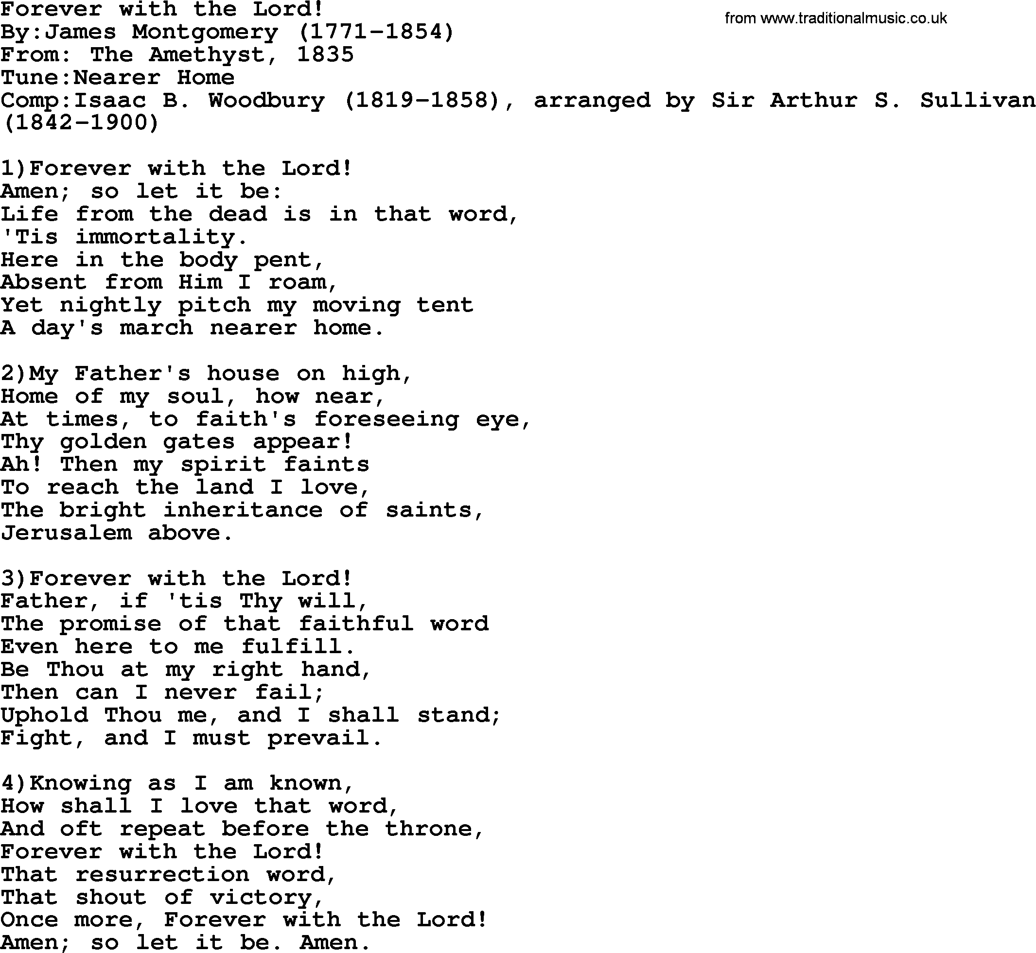 Methodist Hymn: Forever With The Lord!, lyrics
