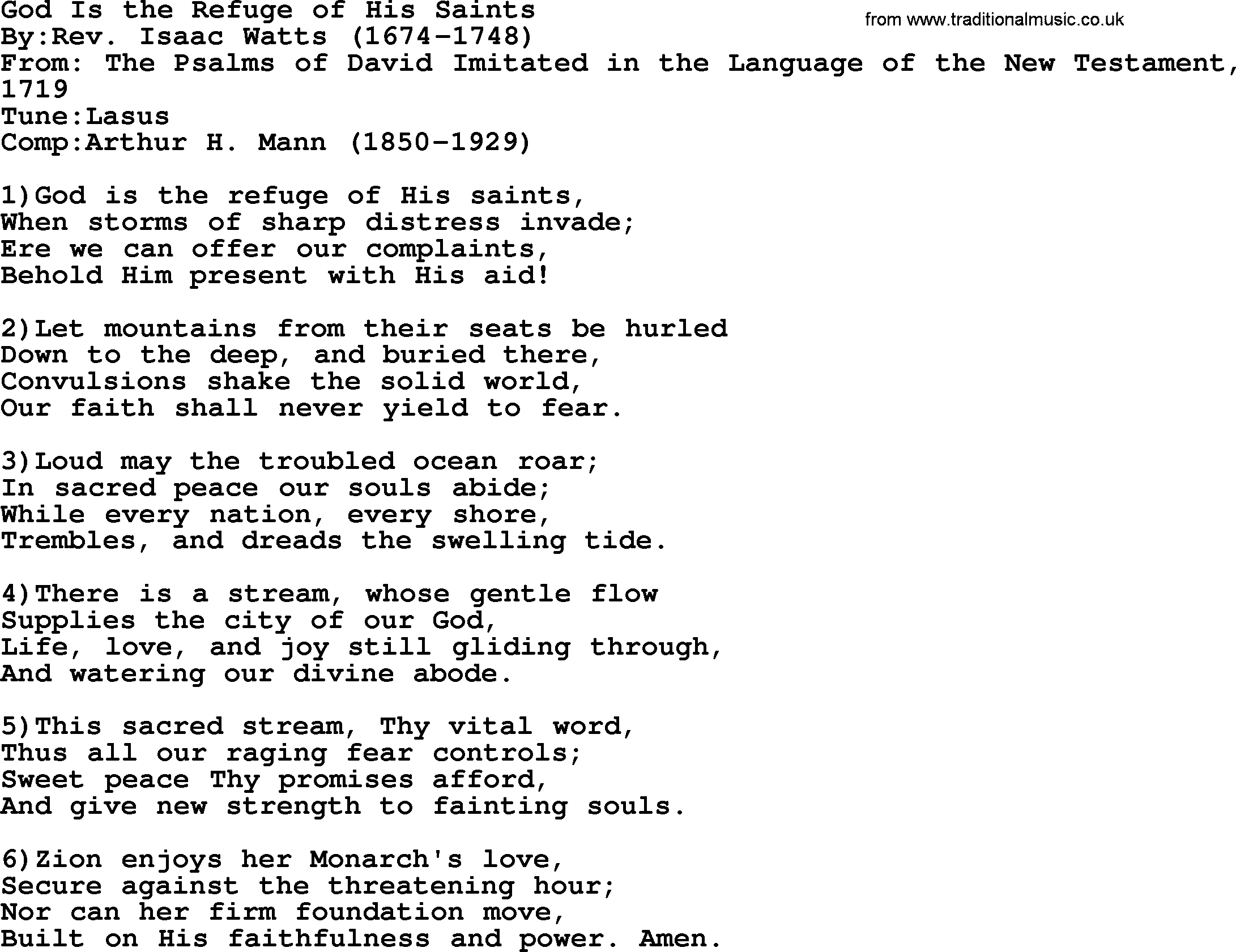 Methodist Hymn: God Is The Refuge Of His Saints, lyrics