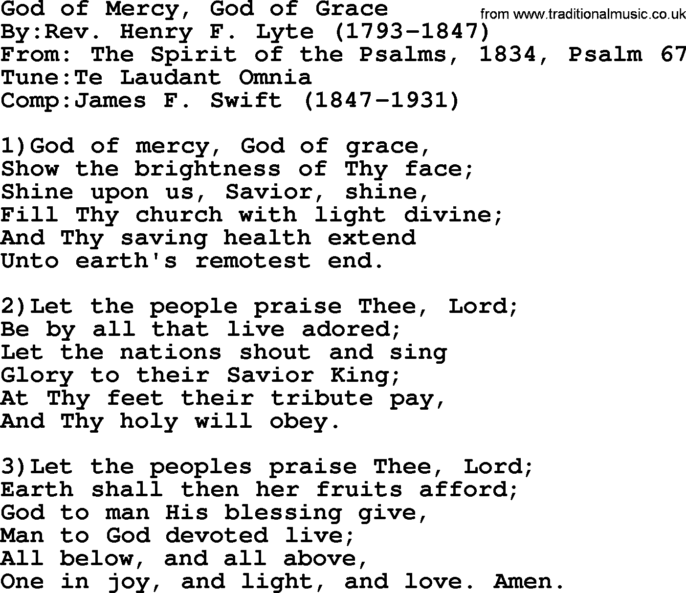 Methodist Hymn: God Of Mercy, God Of Grace, lyrics