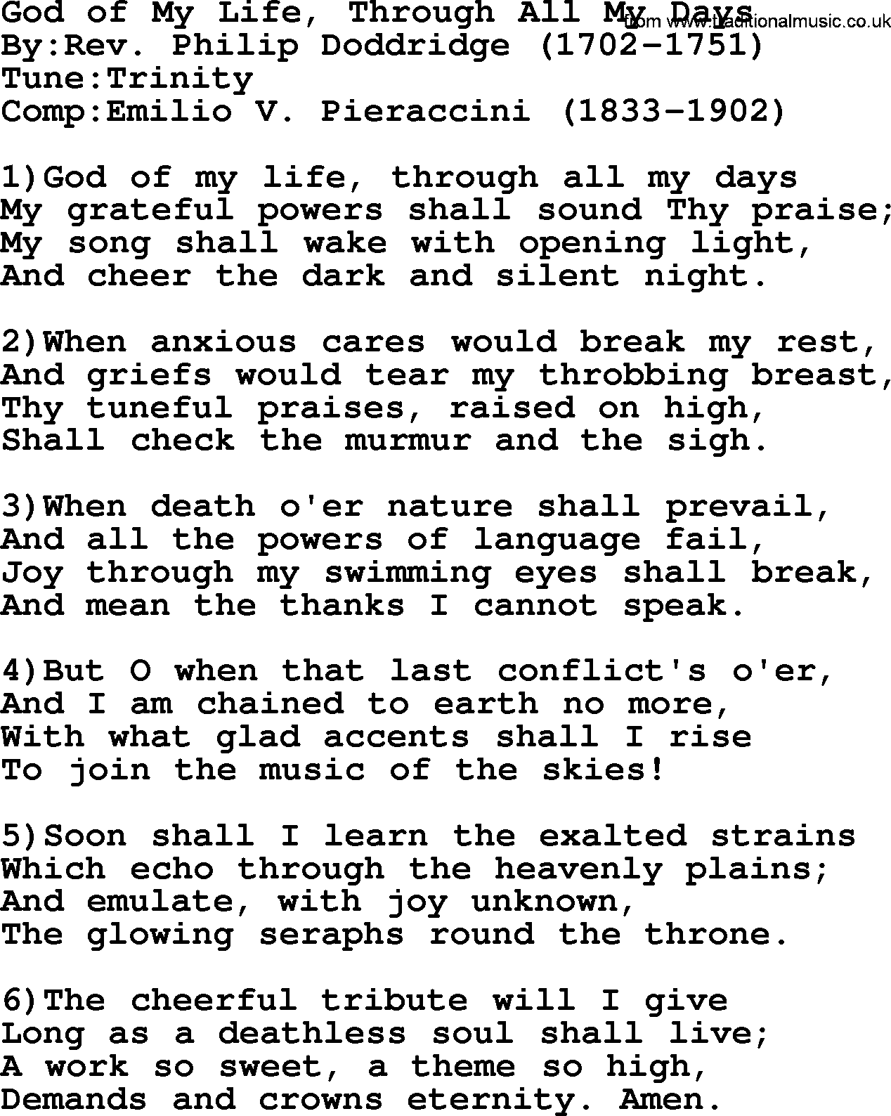 Methodist Hymn: God Of My Life, Through All My Days, lyrics