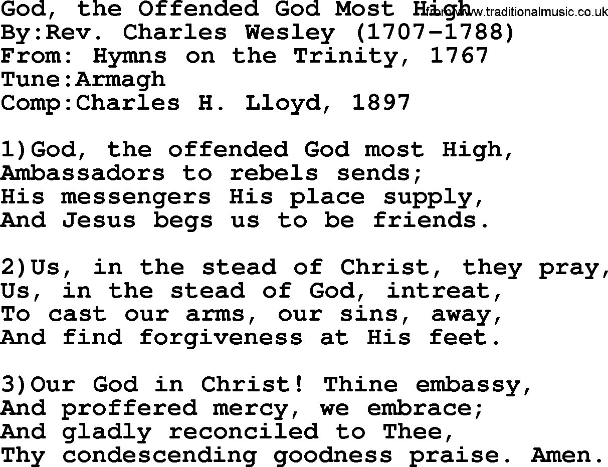 Methodist Hymn: God, The Offended God Most High, lyrics