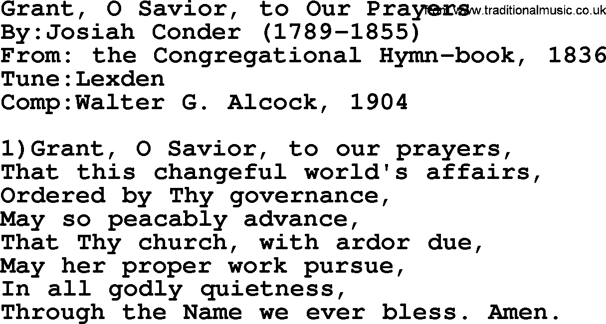 Methodist Hymn: Grant, O Savior, To Our Prayers, lyrics