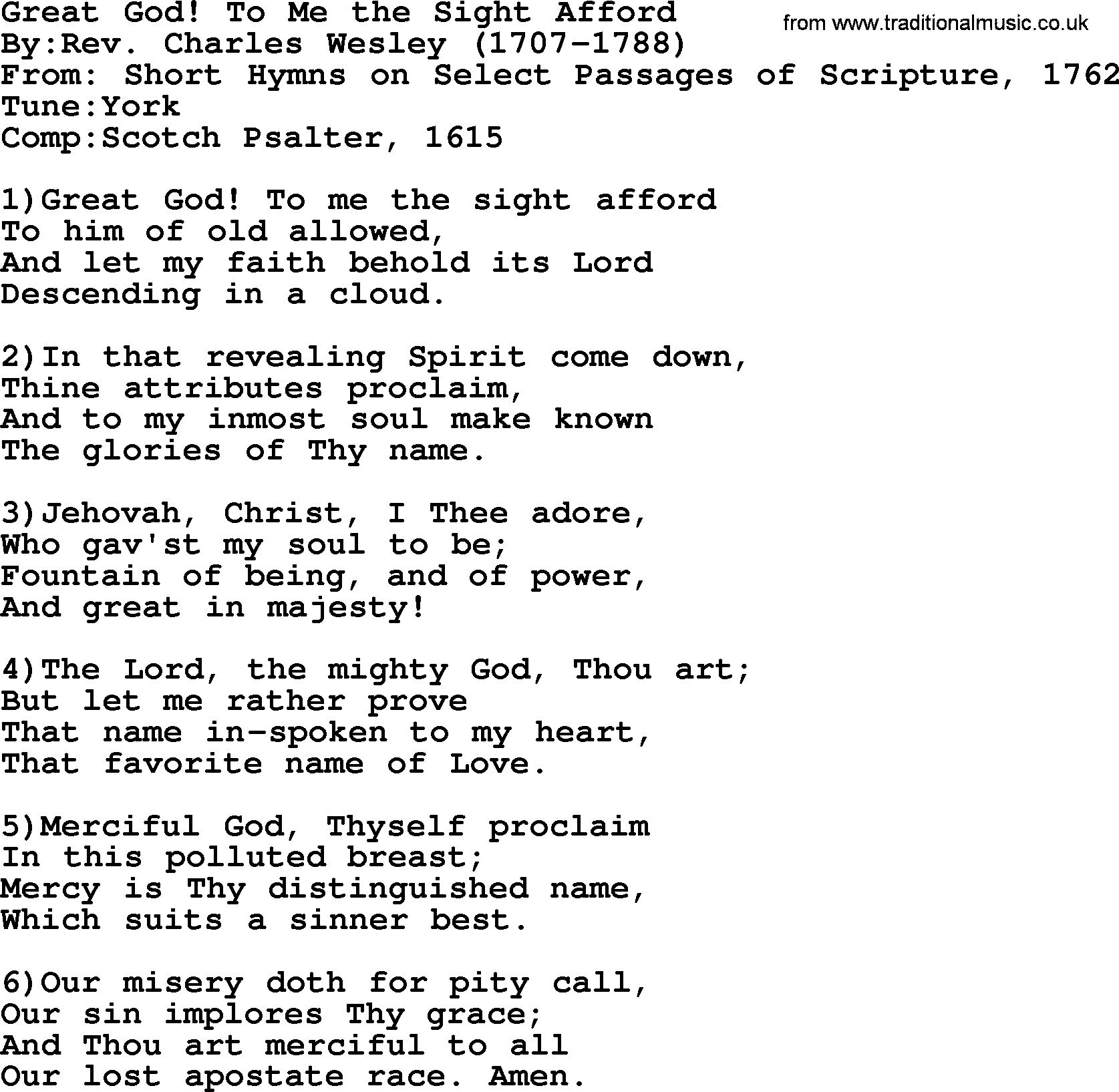 Methodist Hymn: Great God! To Me The Sight Afford, lyrics