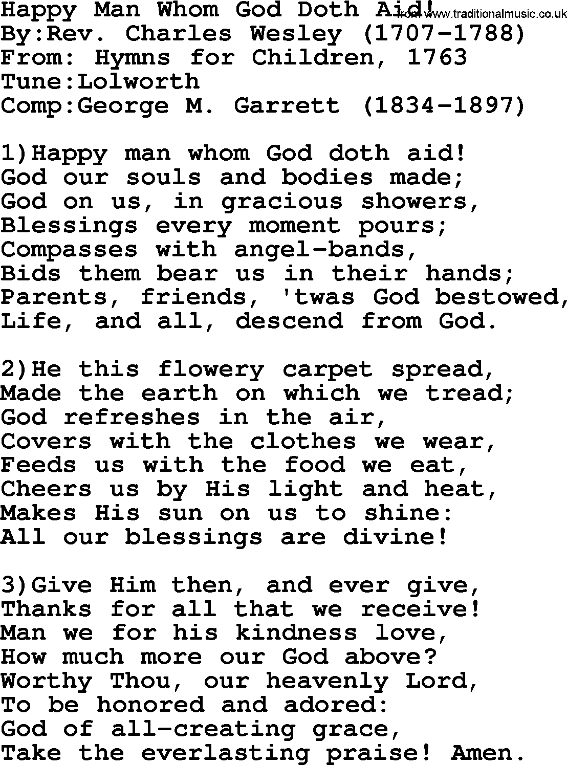 Methodist Hymn: Happy Man Whom God Doth Aid!, lyrics