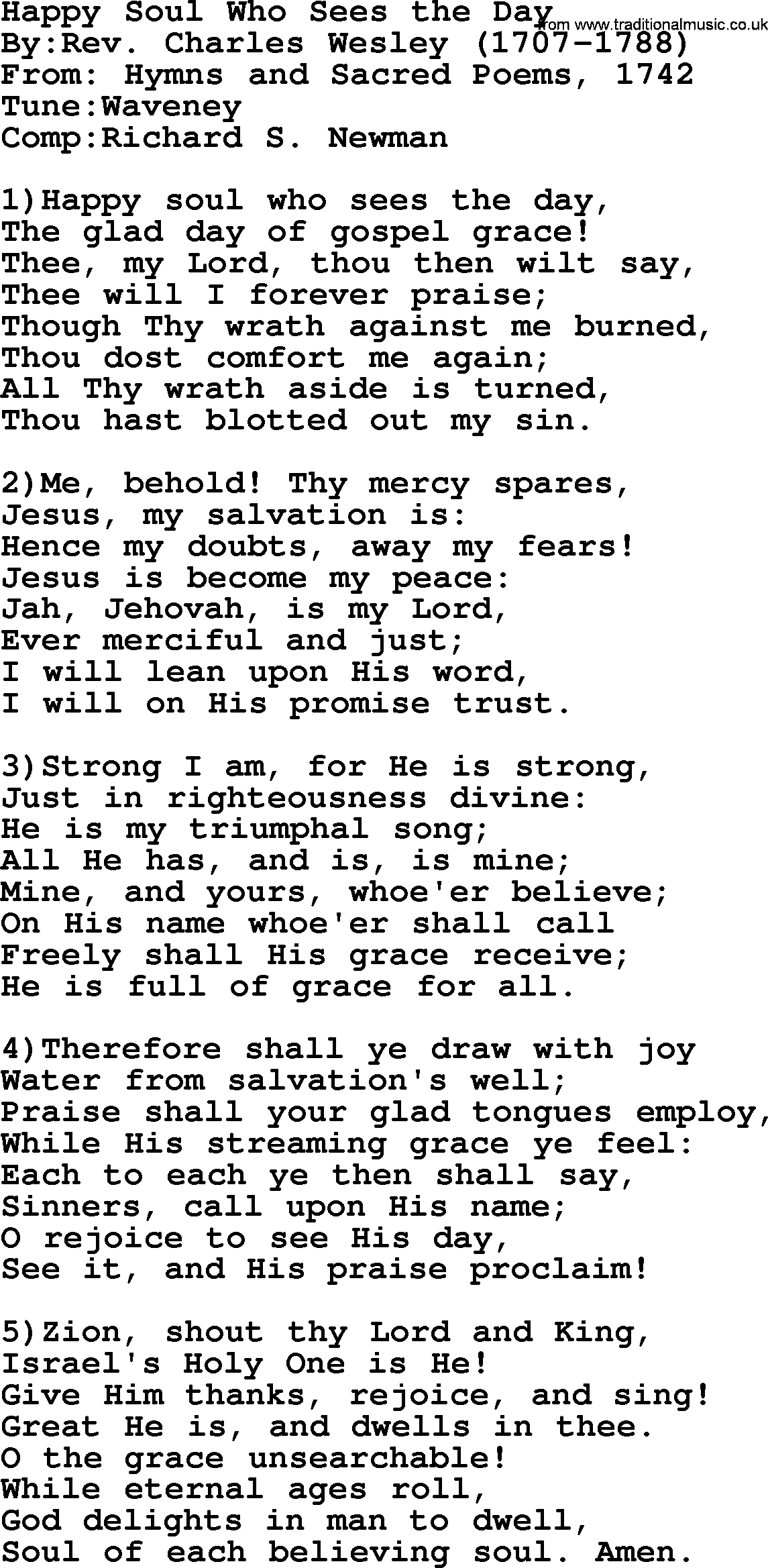 Methodist Hymn: Happy Soul Who Sees The Day, lyrics