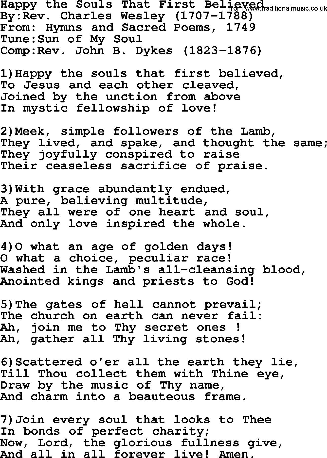 Methodist Hymn: Happy The Souls That First Believed, lyrics