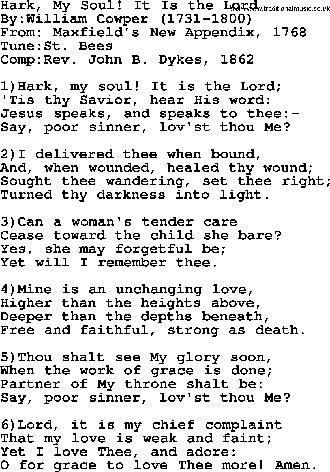 Methodist Hymn: Hark, My Soul! It Is The Lord, lyrics