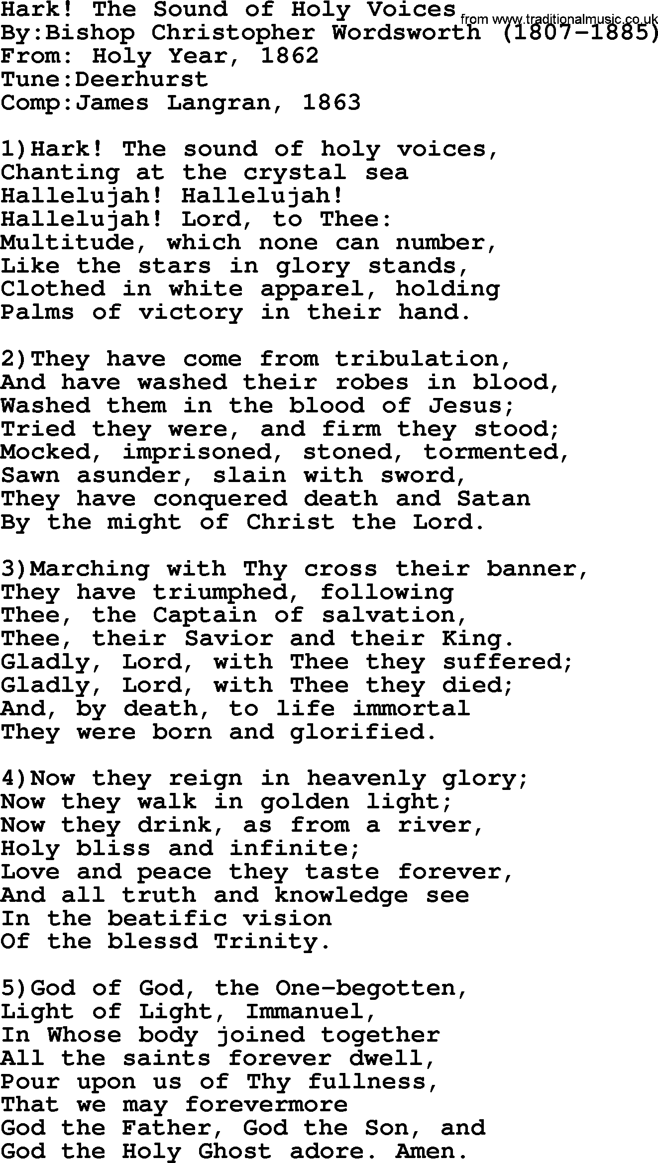 Methodist Hymn: Hark! The Sound Of Holy Voices, lyrics