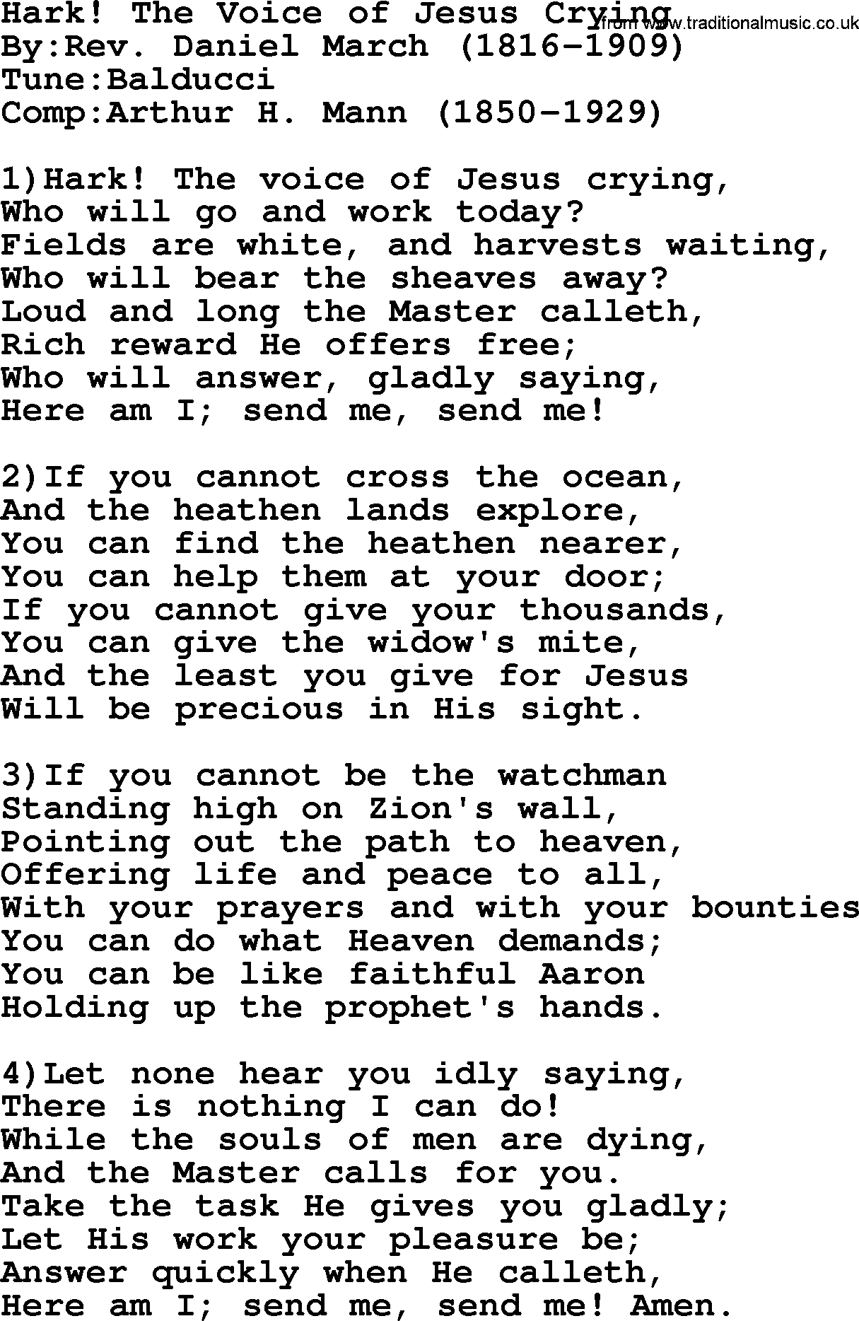 Methodist Hymn: Hark! The Voice Of Jesus Crying, lyrics