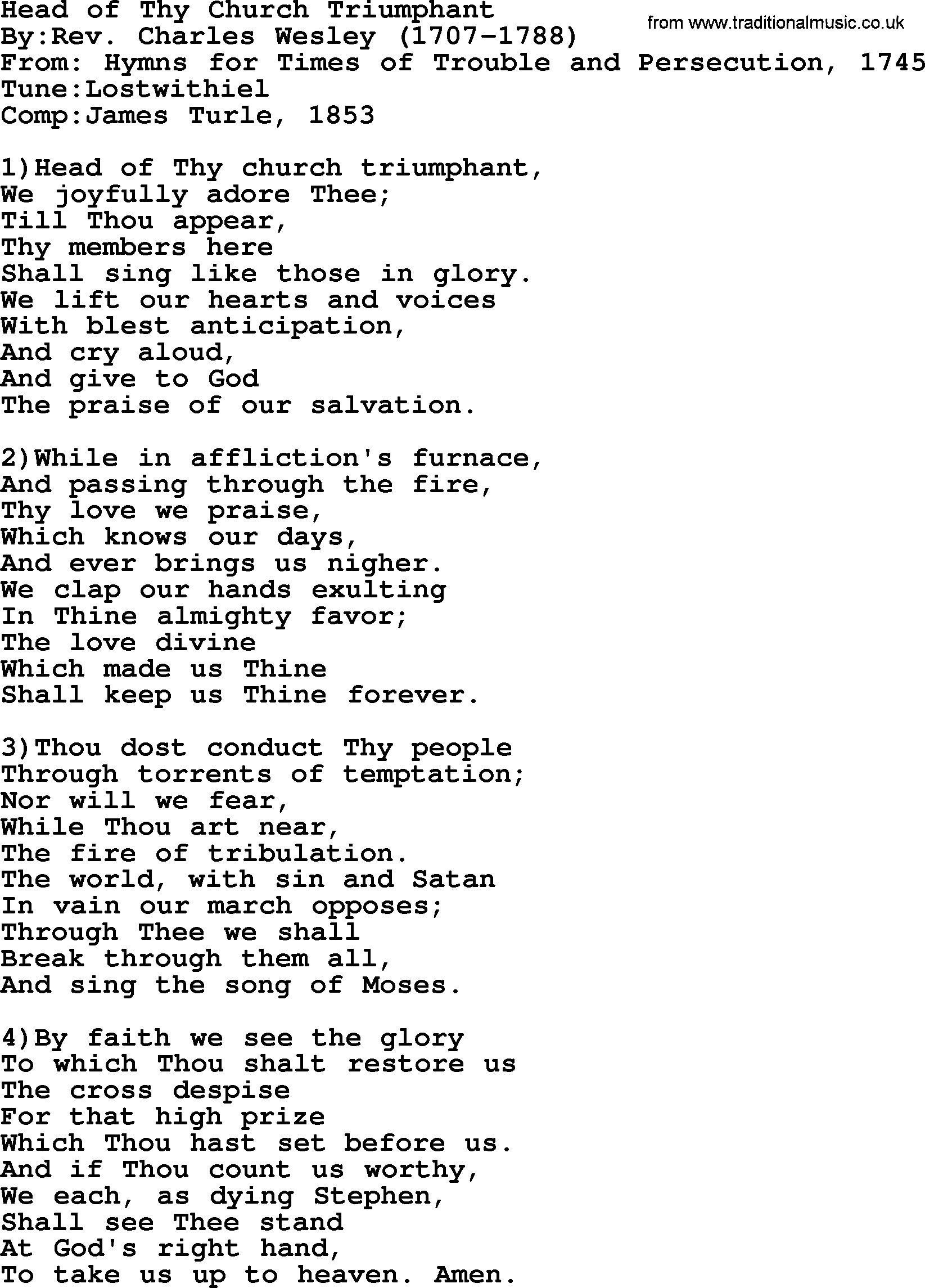 Methodist Hymn: Head Of Thy Church Triumphant, lyrics