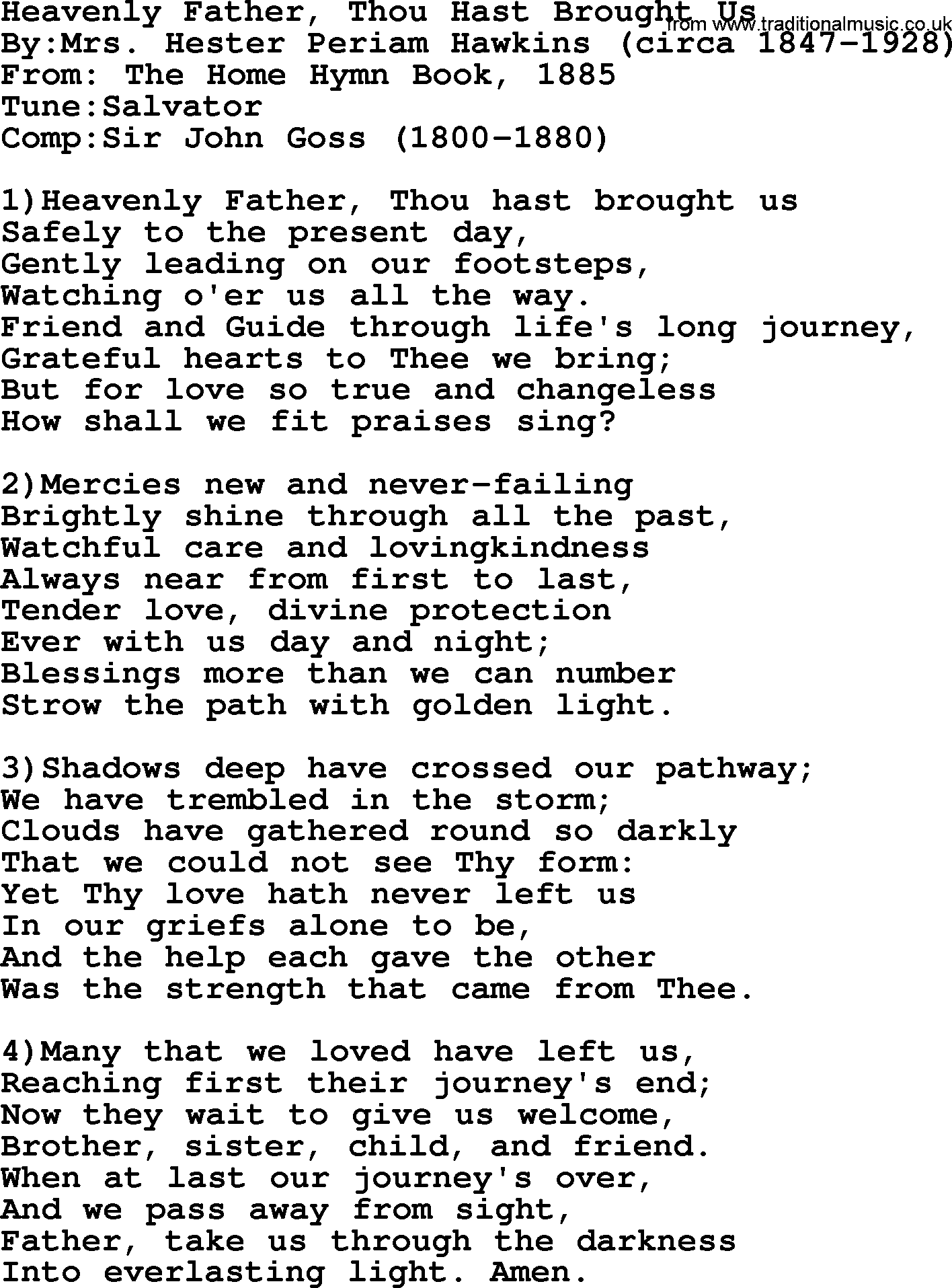 Methodist Hymn: Heavenly Father, Thou Hast Brought Us, lyrics