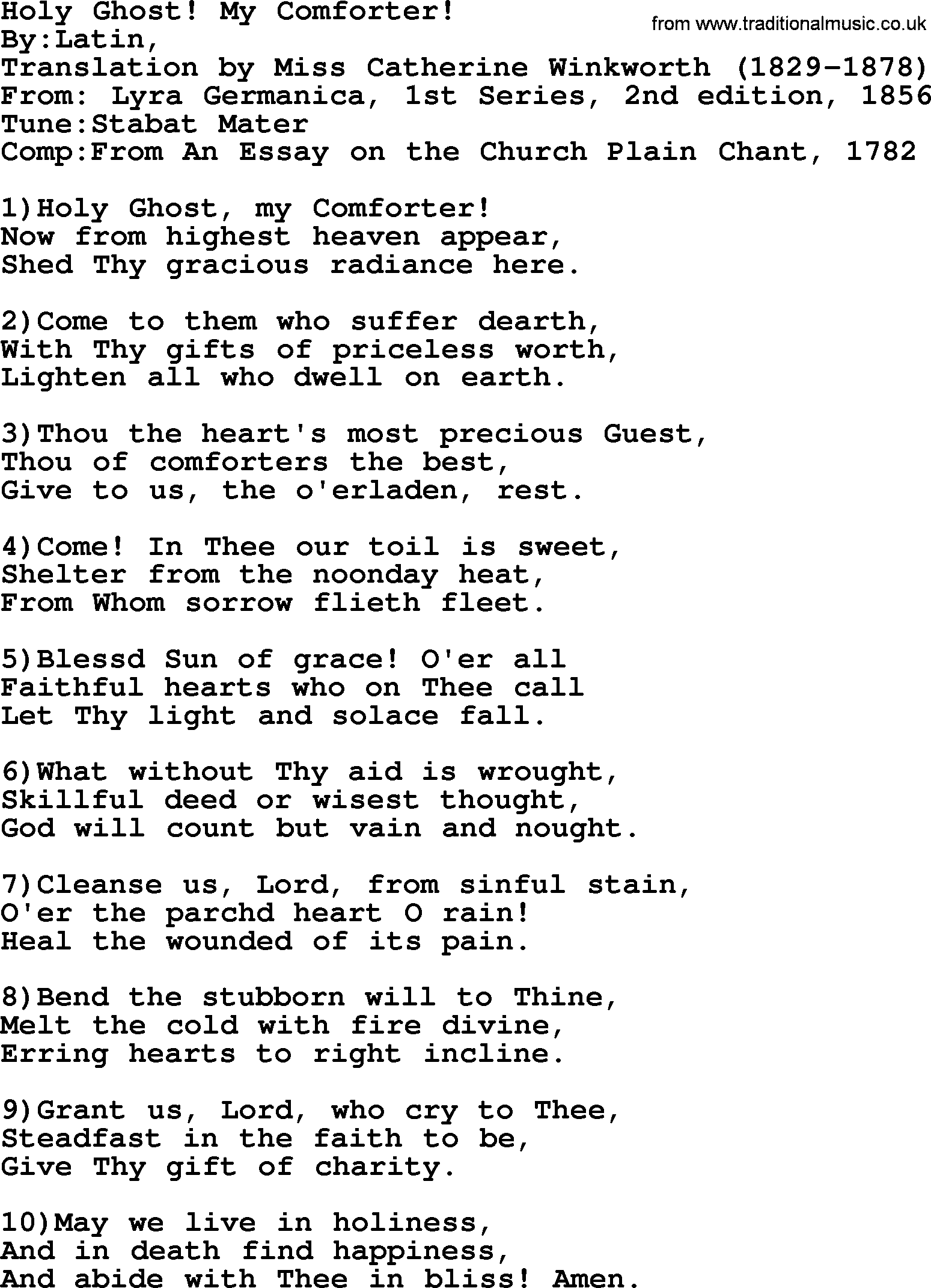 Methodist Hymn: Holy Ghost! My Comforter!, lyrics