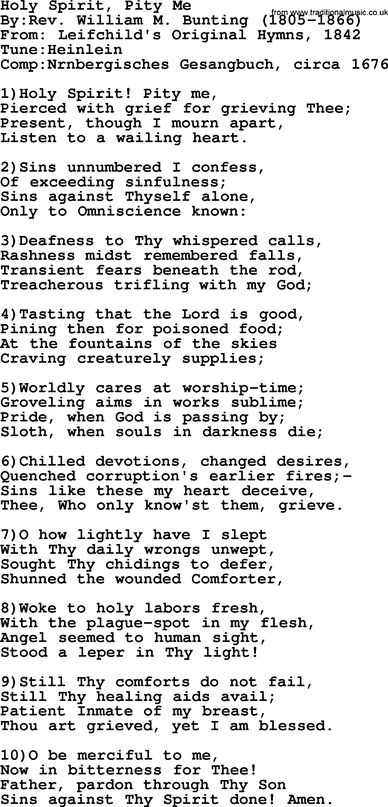Methodist Hymn: Holy Spirit, Pity Me, lyrics