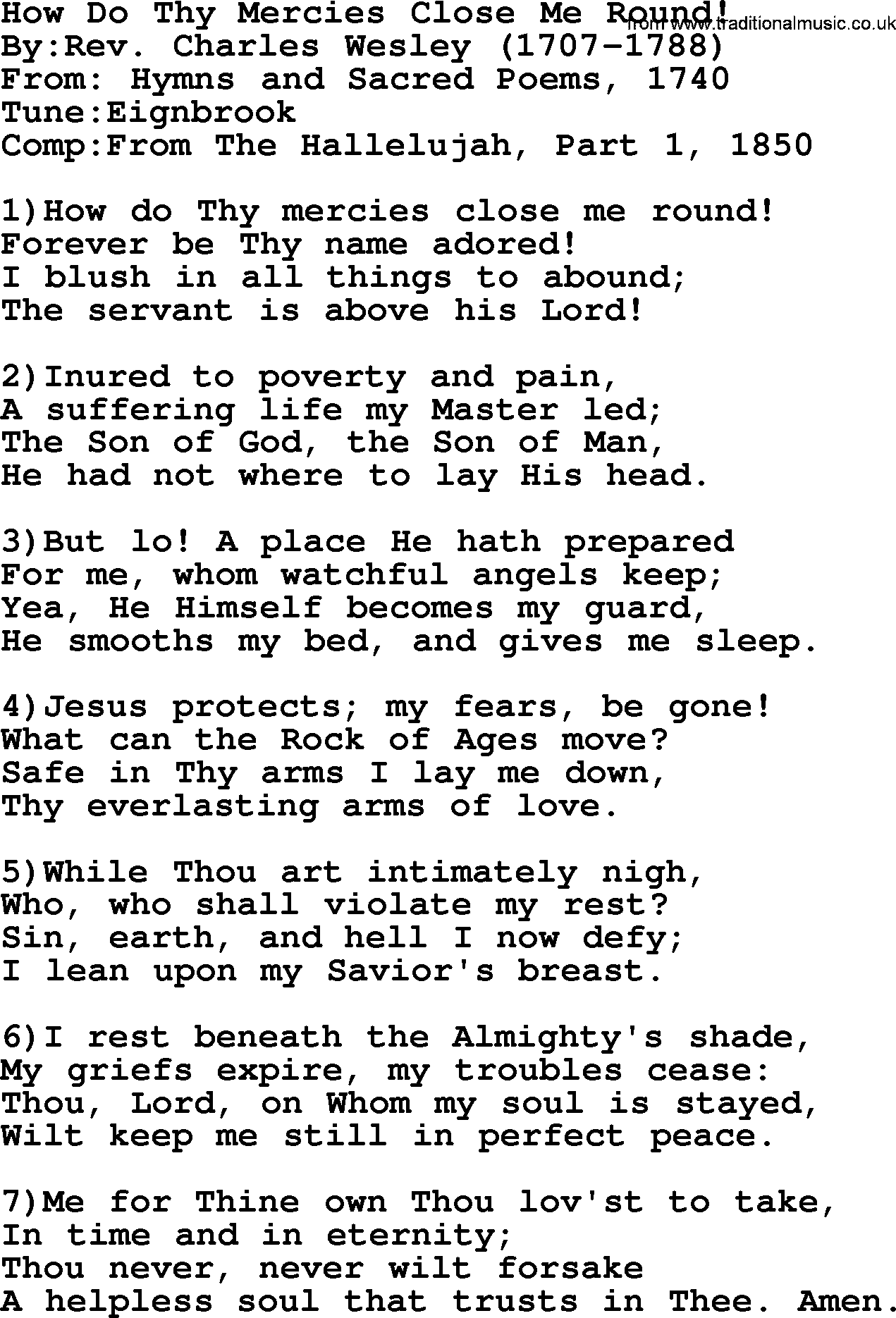 Methodist Hymn: How Do Thy Mercies Close Me Round!, lyrics