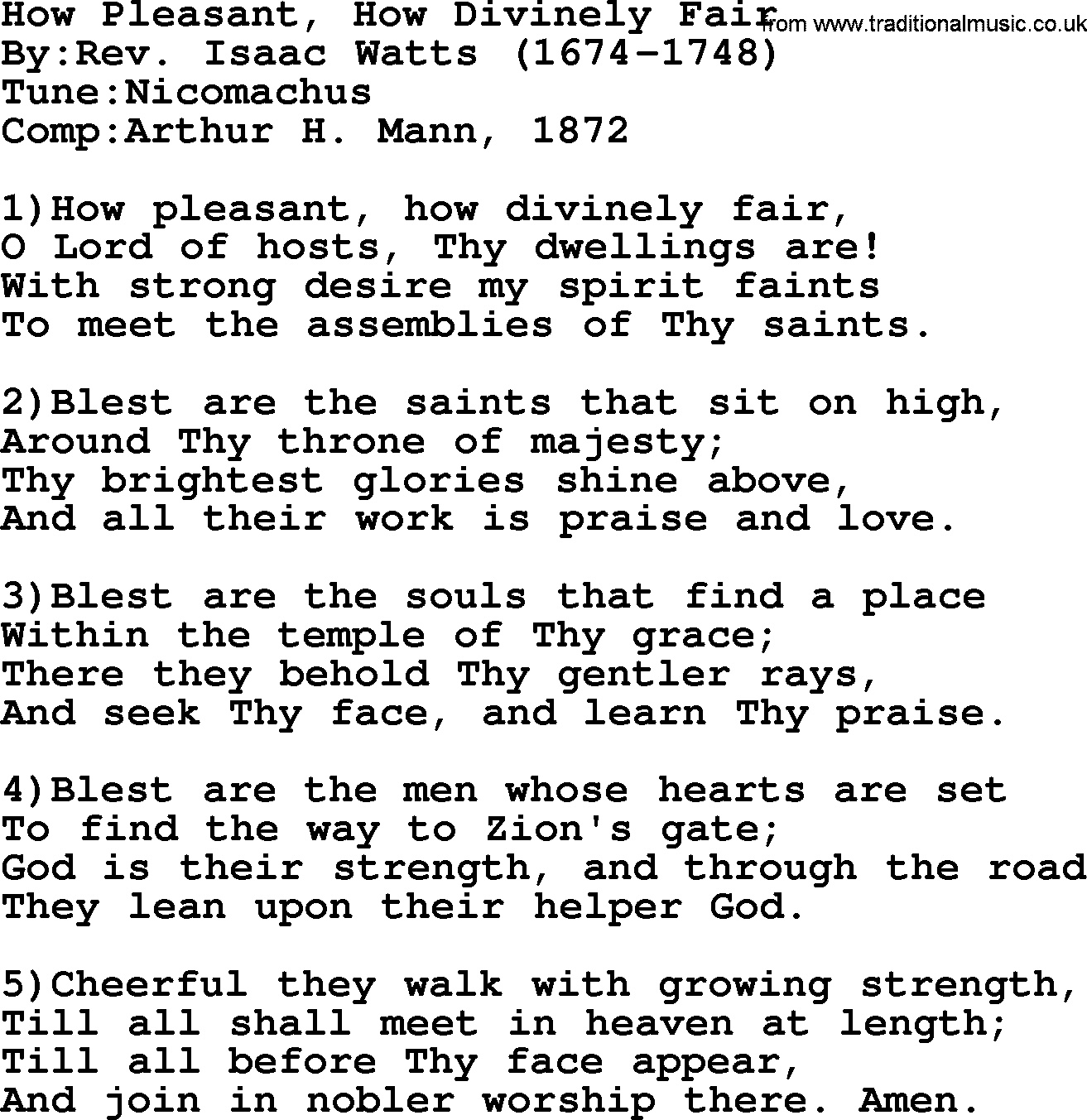 Methodist Hymn: How Pleasant, How Divinely Fair, lyrics