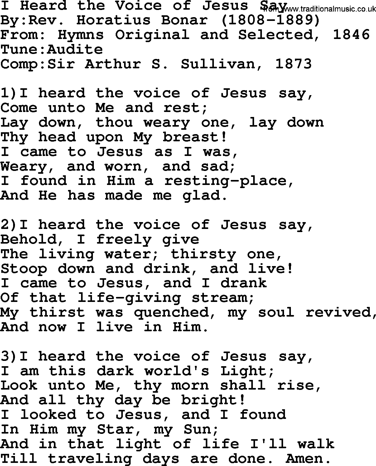 Methodist Hymn: I Heard The Voice Of Jesus Say, lyrics