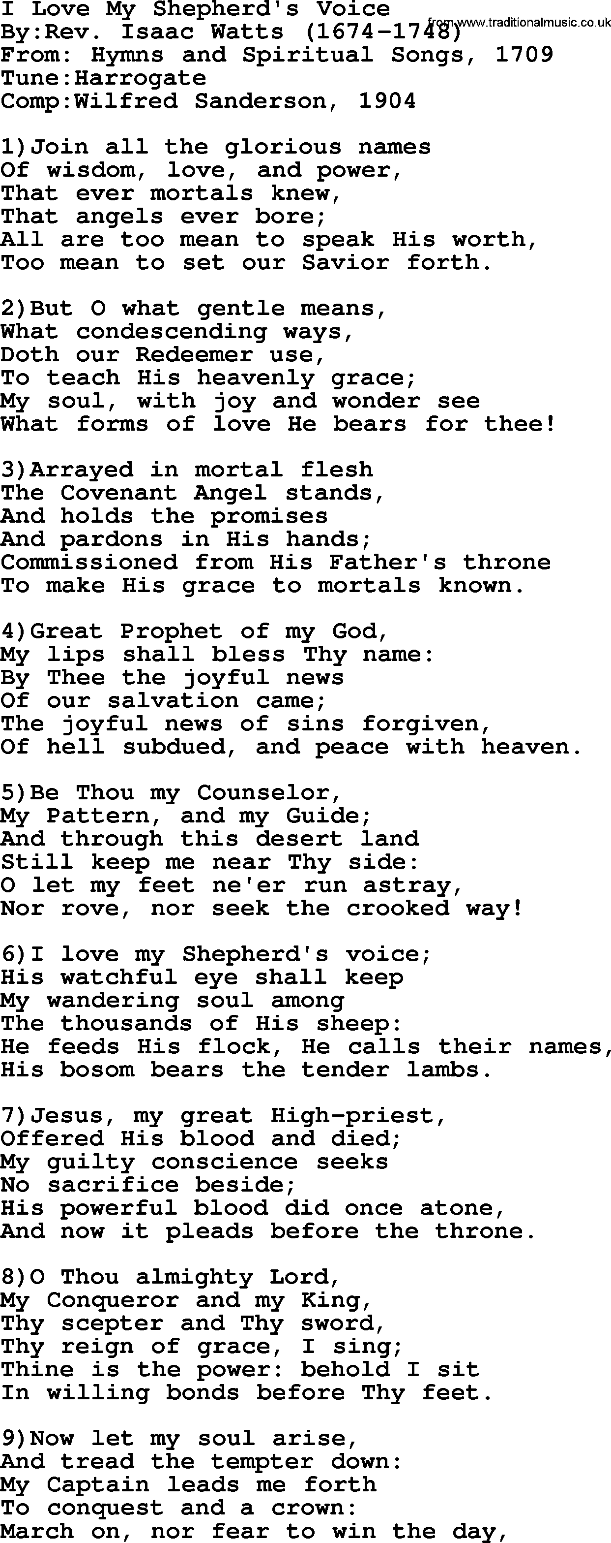 Methodist Hymn: I Love My Shepherd's Voice, lyrics