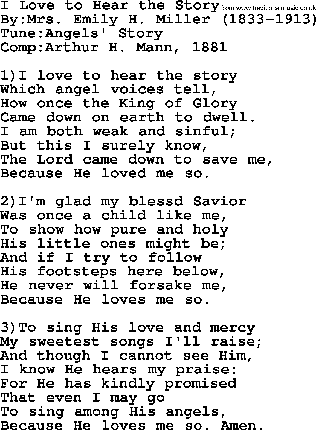 Methodist Hymn: I Love To Hear The Story, lyrics