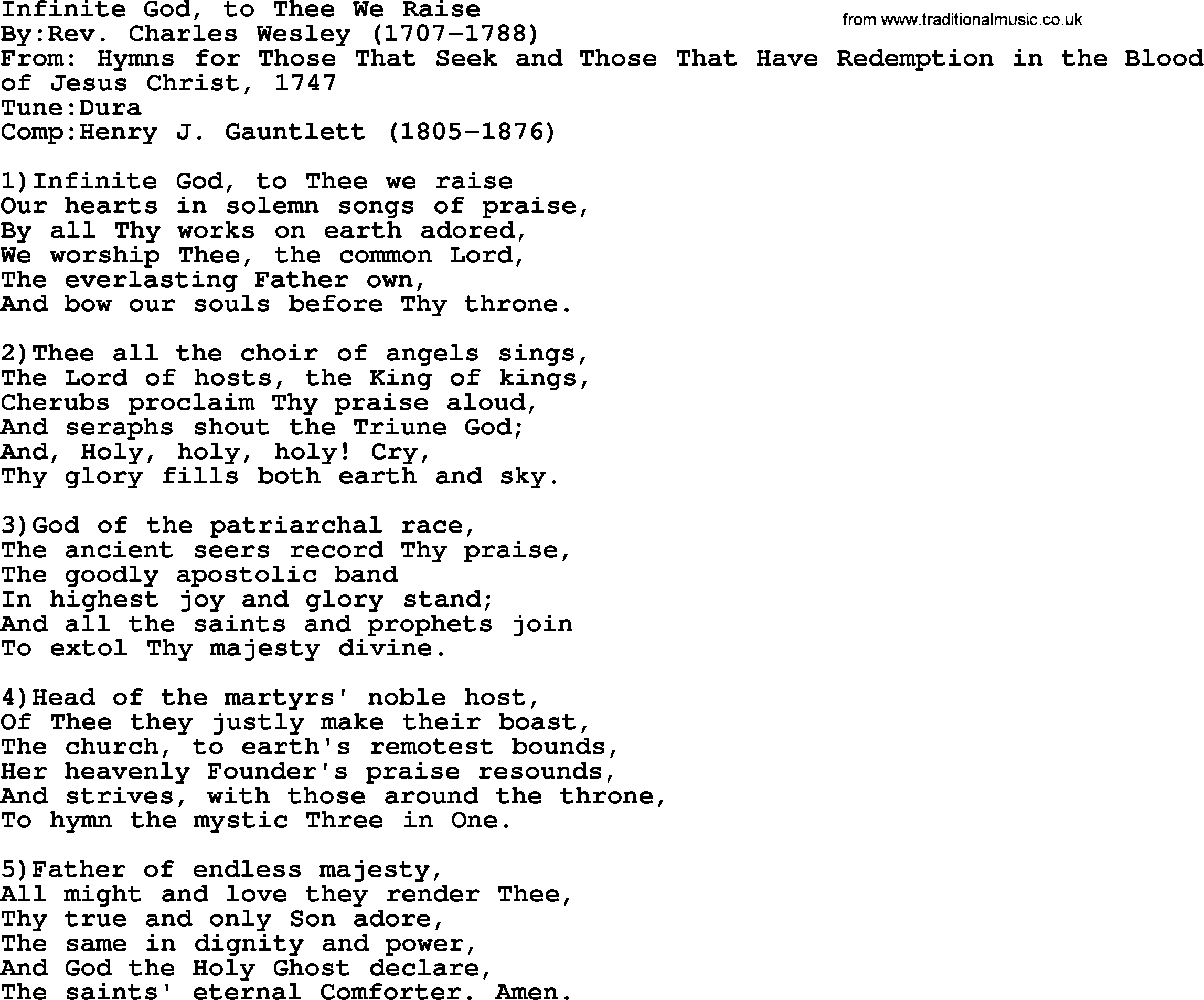 Methodist Hymn: Infinite God, To Thee We Raise, lyrics