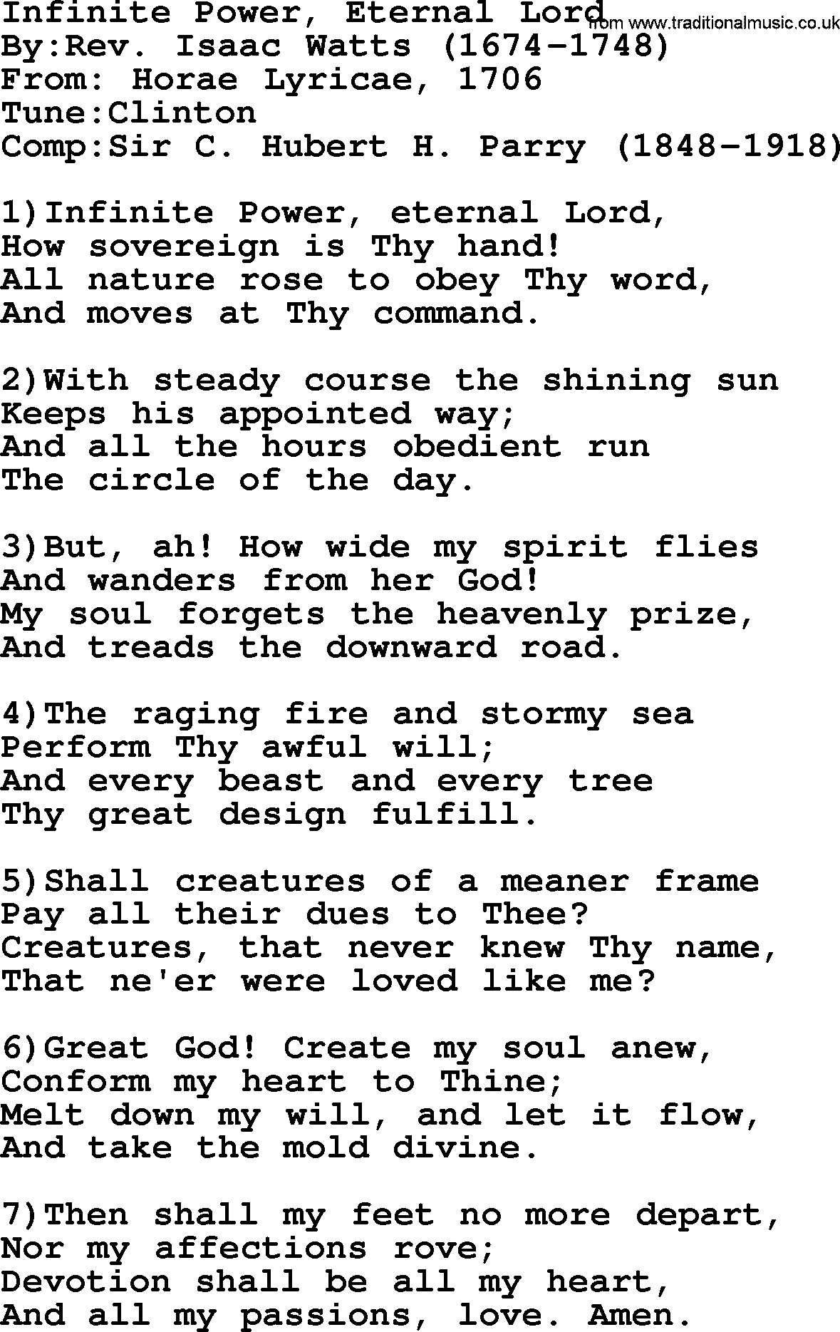 Methodist Hymn: Infinite Power, Eternal Lord, lyrics