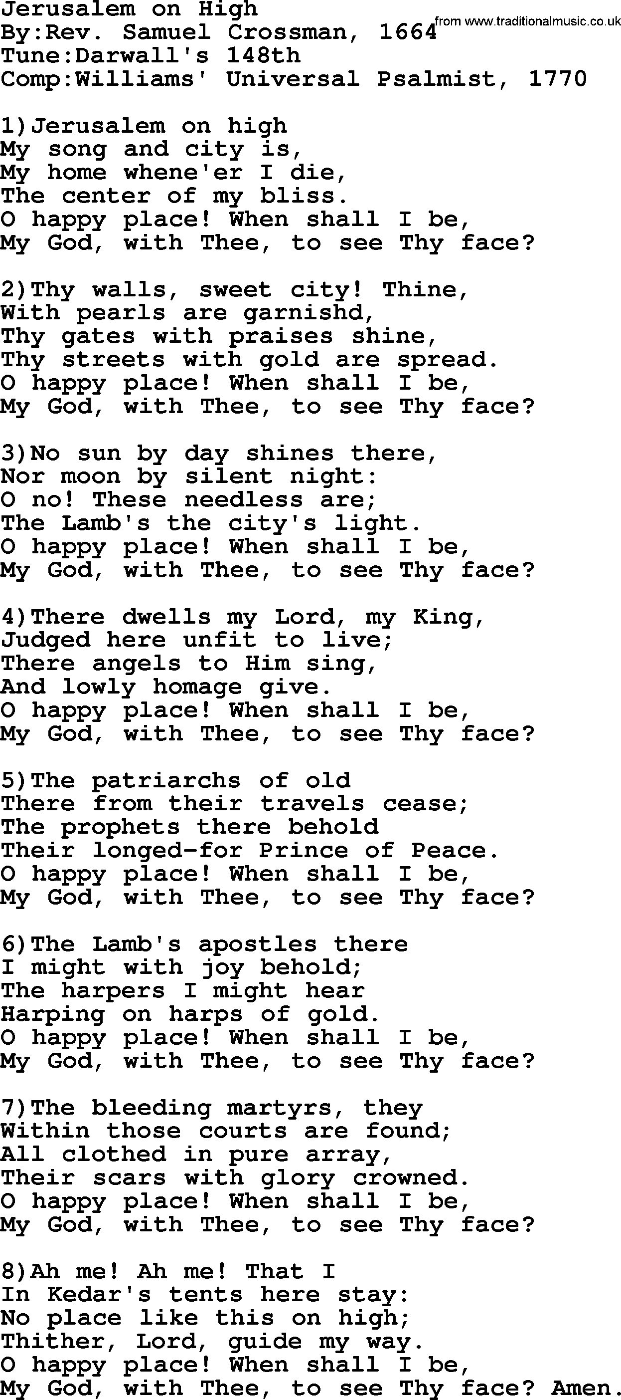 Methodist Hymn: Jerusalem On High, lyrics