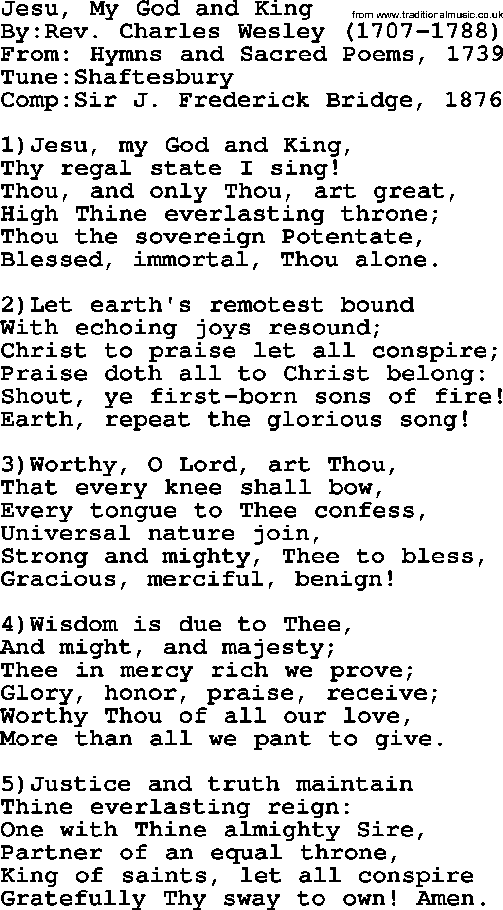 Methodist Hymn: Jesu, My God And King, lyrics